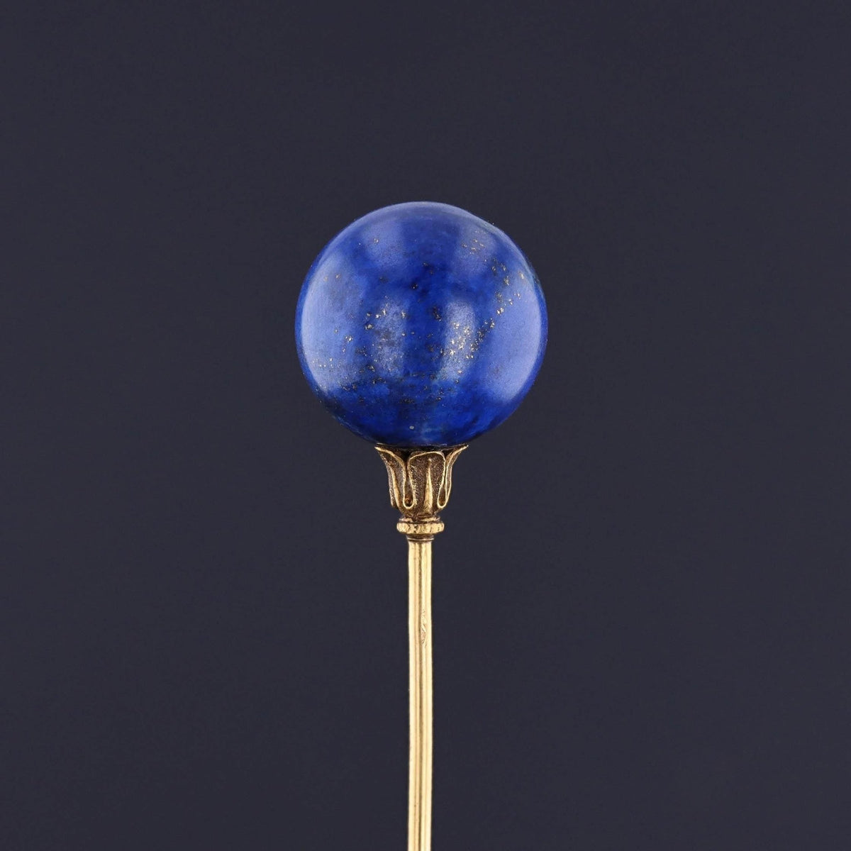 Antique Lapis Lazuli Orb Hatpin of 18k Gold - Trademark Antiques