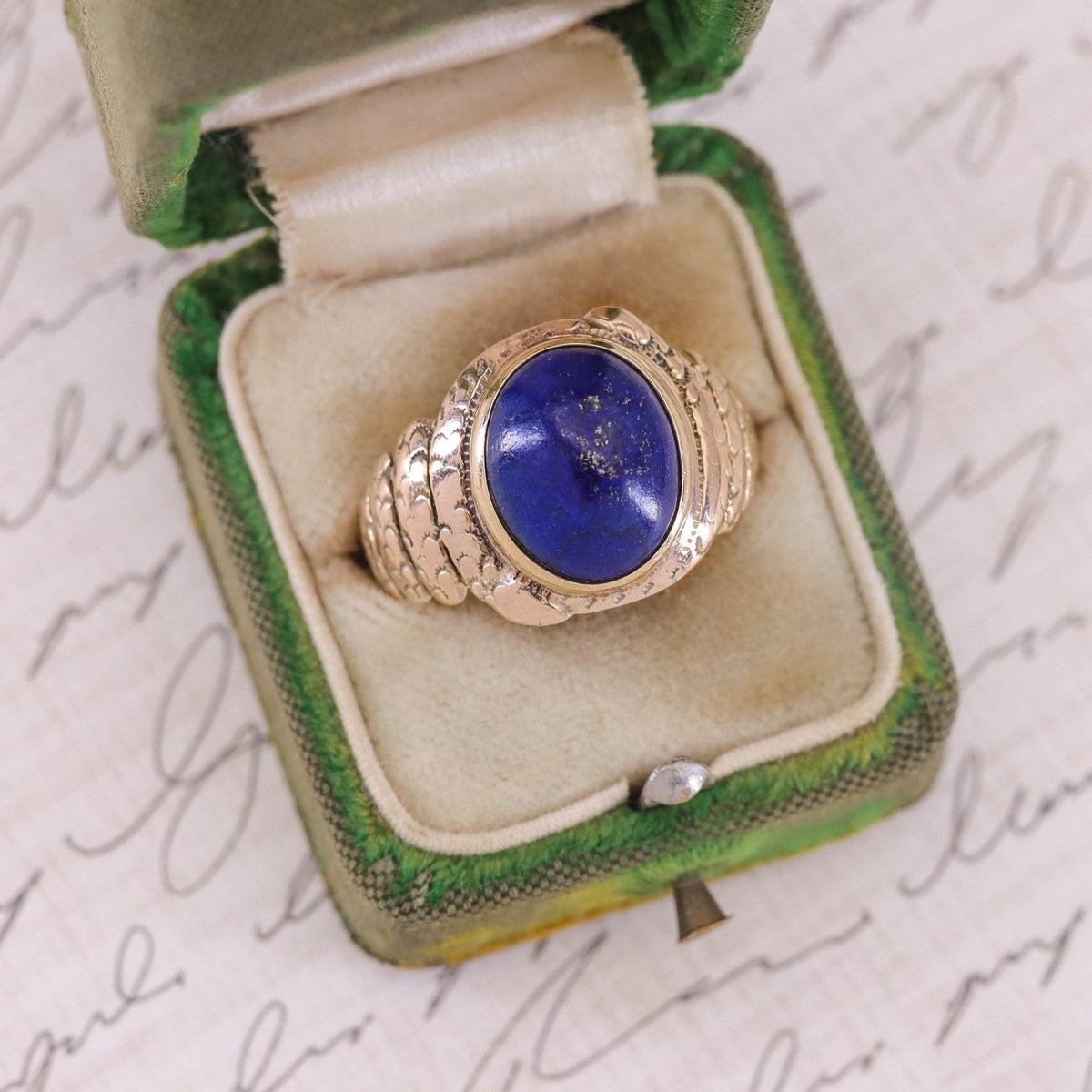 Antique Lapis Lazuli Snake Ring of 10k Gold - Trademark Antiques