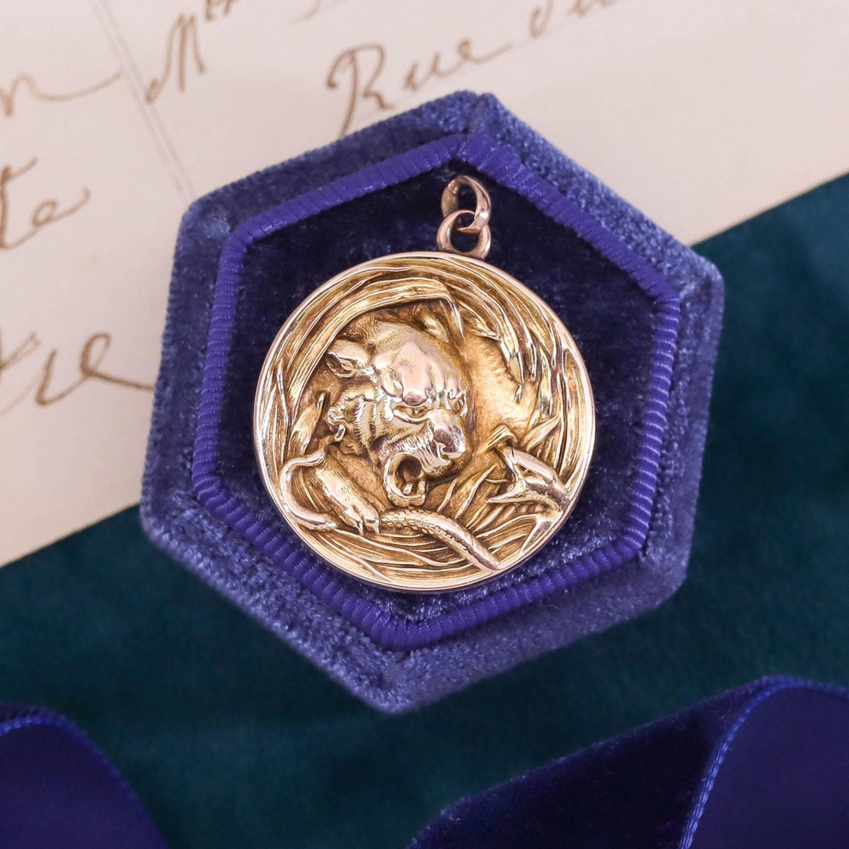 Antique Lion and Snake Locket of 10k Gold - Trademark Antiques