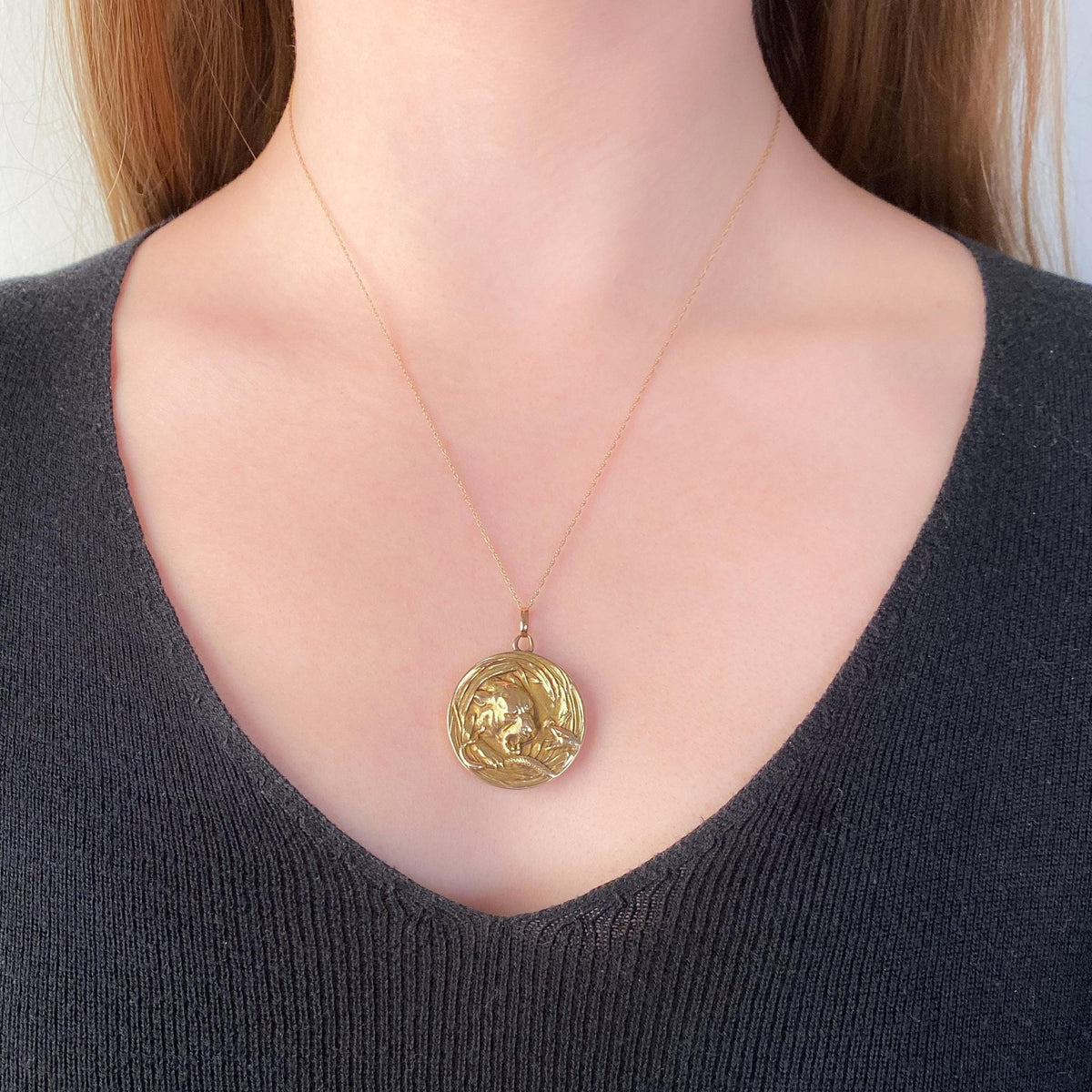 Antique Lion and Snake Locket of 10k Gold - Trademark Antiques