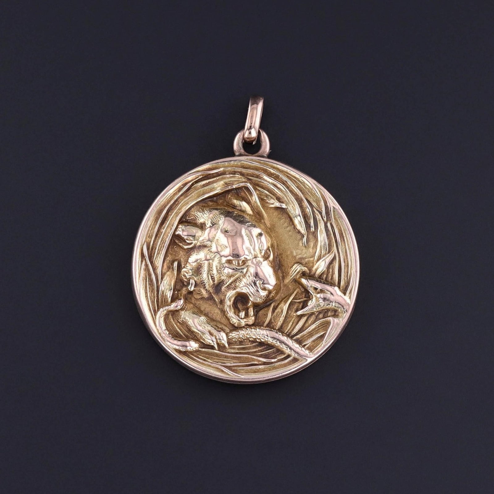 Antique Lion and Snake Locket of 10k Gold - Trademark Antiques