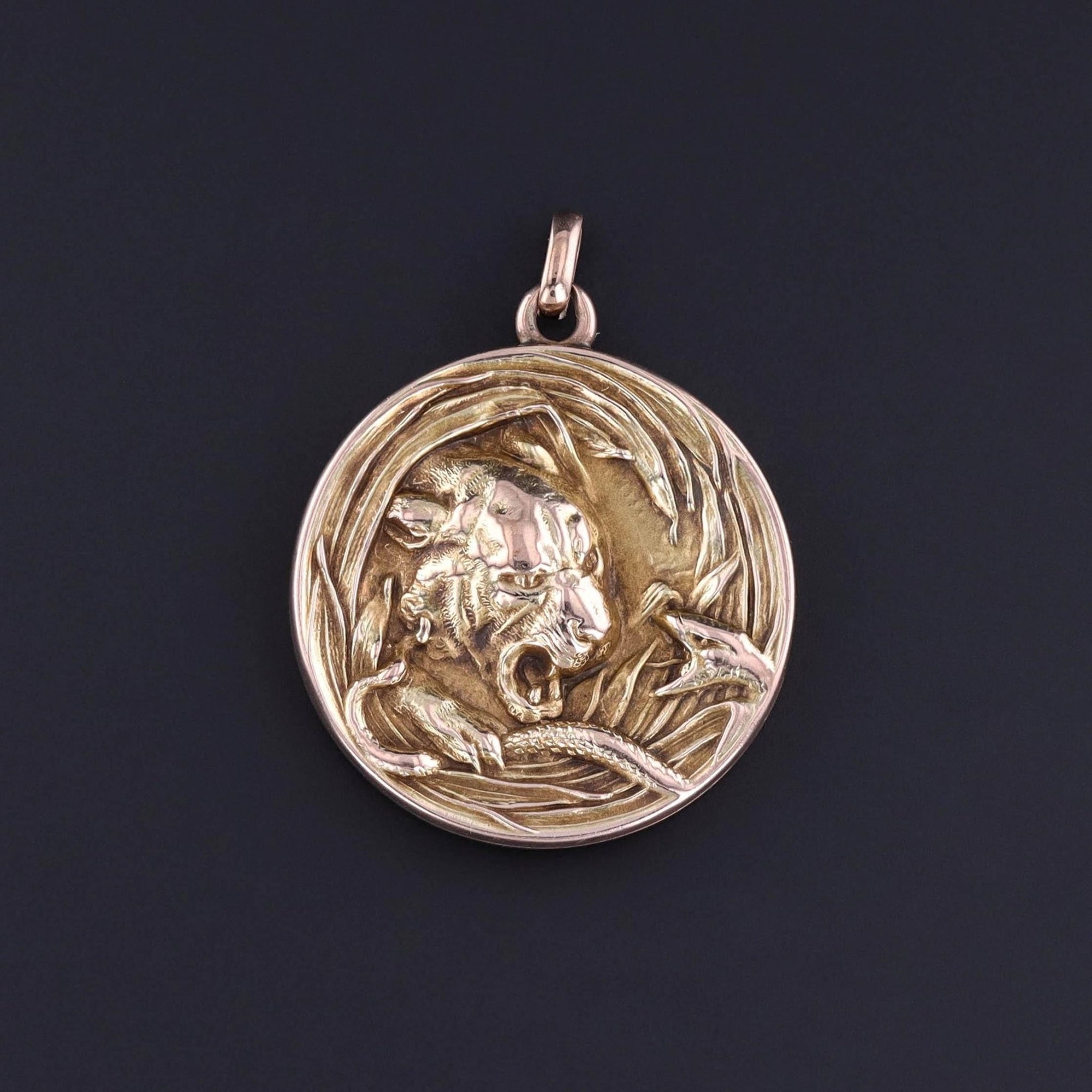 Antique Lion and Snake Locket of 10k Gold - Trademark Antiques