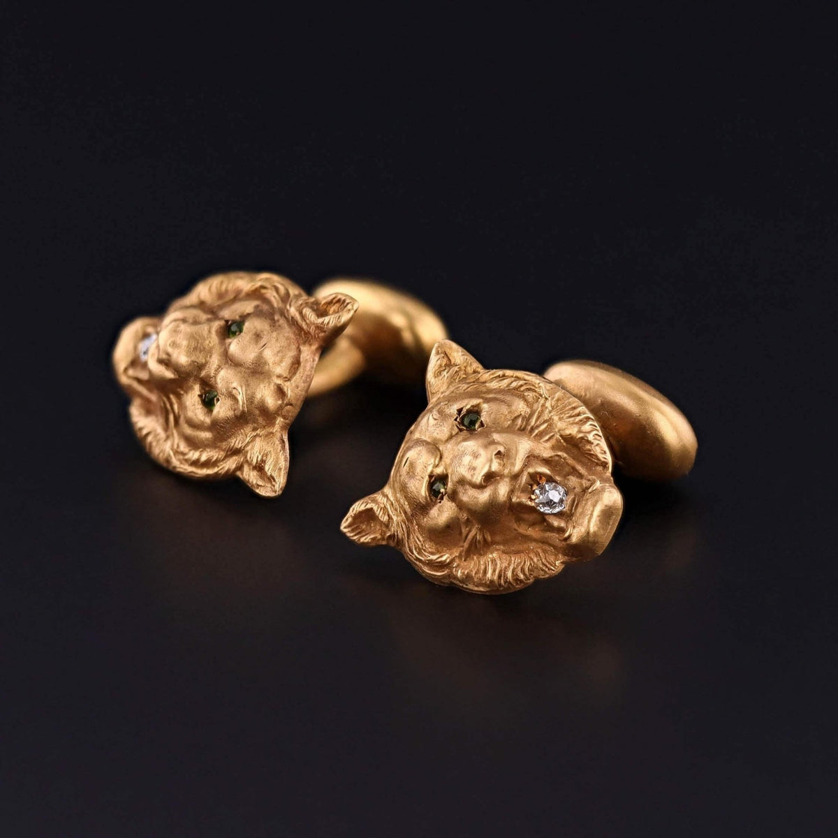 Antique Lion Cufflinks of 10k Gold - Trademark Antiques