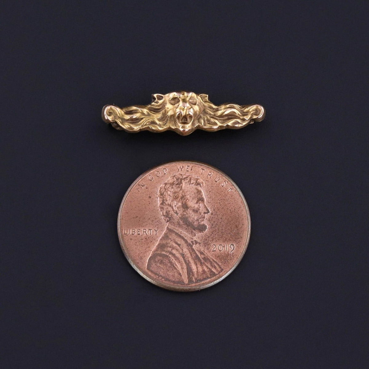 Antique Lion Lace Pin of 10k Gold - Trademark Antiques