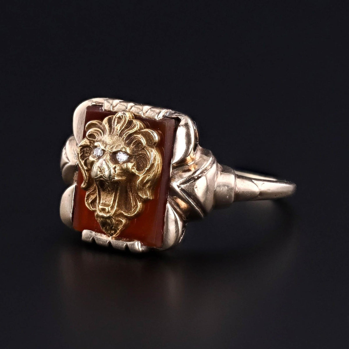 Antique Lion Ring of Carnelian &amp; 10k Gold - Trademark Antiques