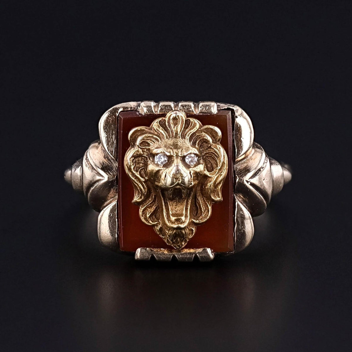 Antique Lion Ring of Carnelian &amp; 10k Gold - Trademark Antiques