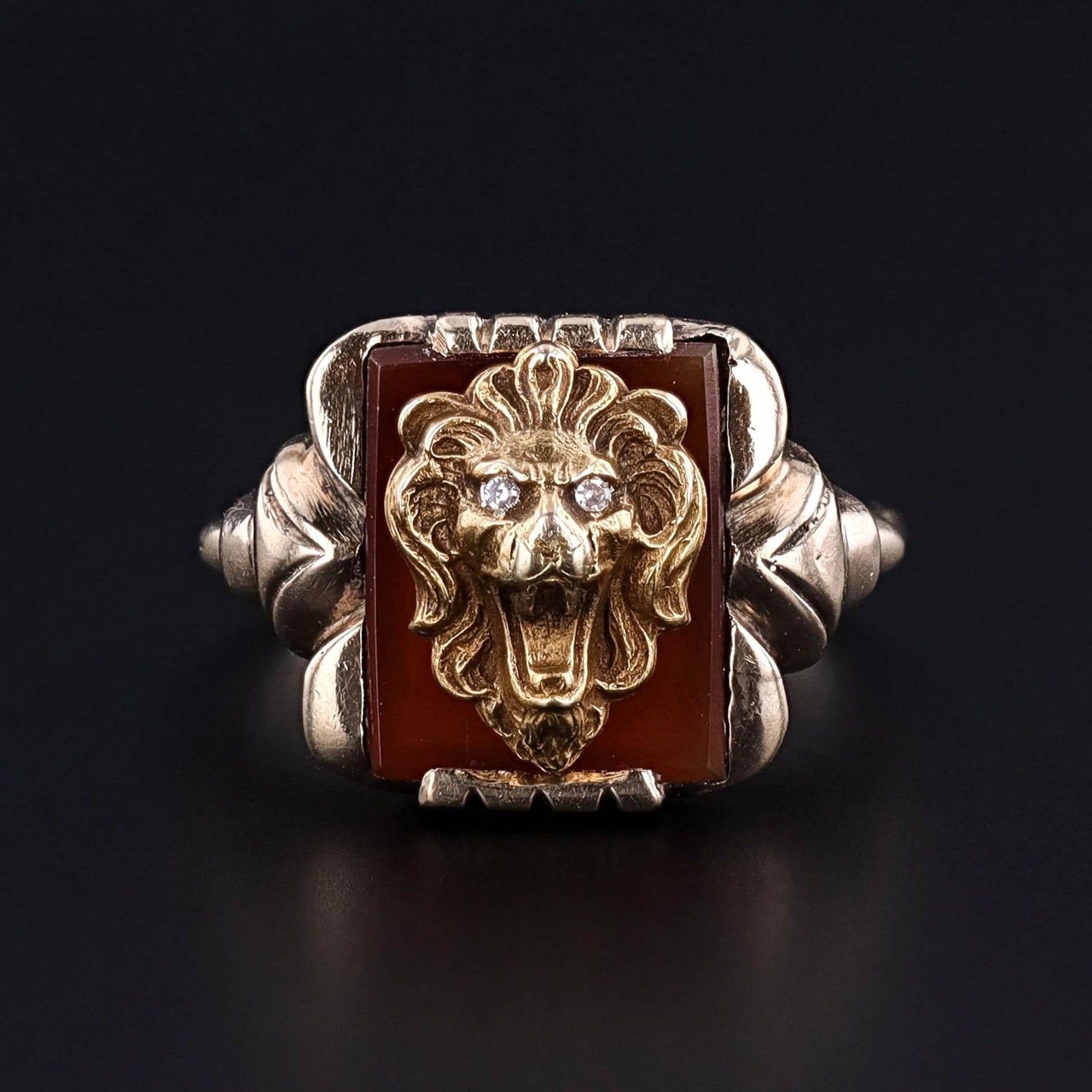 Antique Lion Ring of Carnelian & 10k Gold - Trademark Antiques