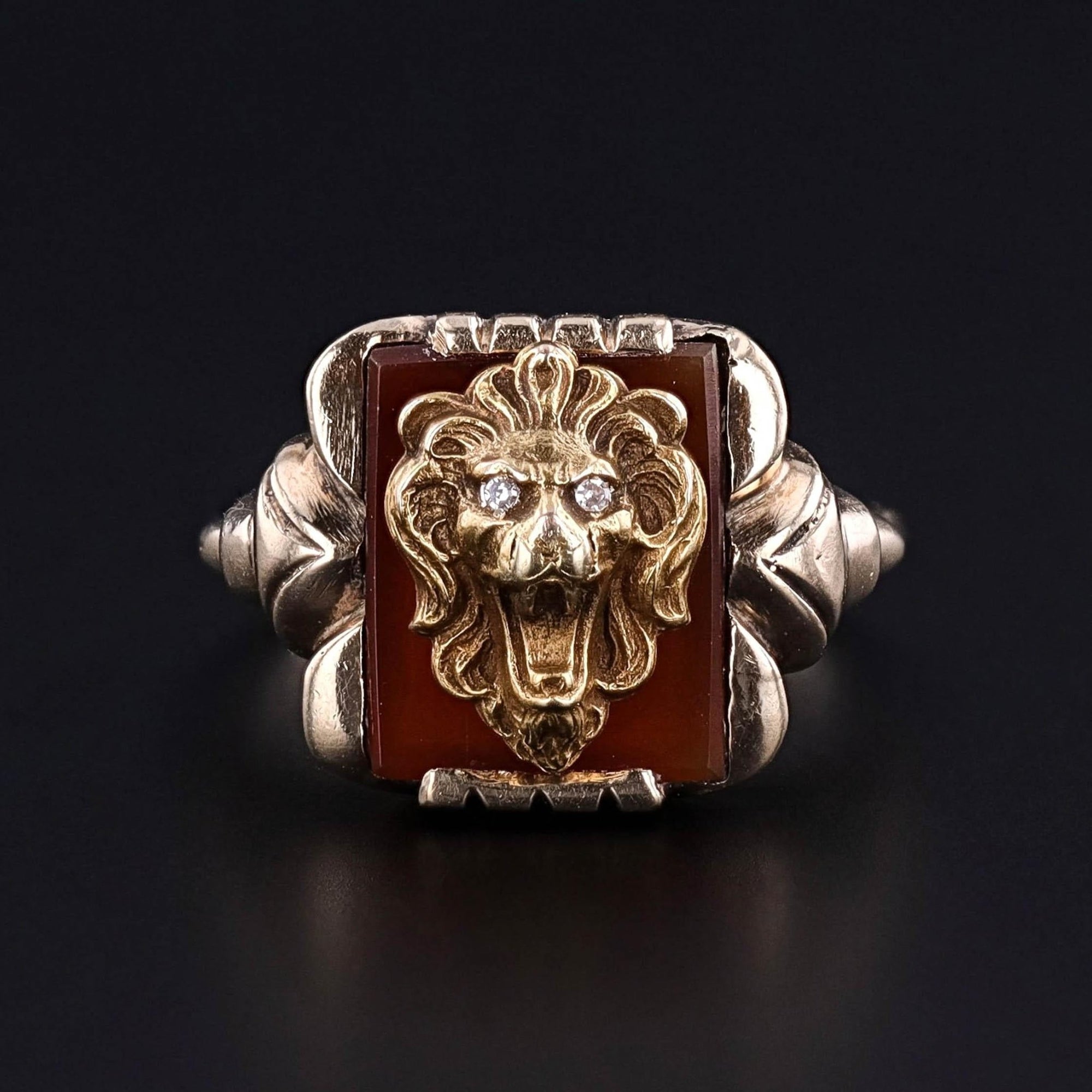 Antique Lion Ring of Carnelian & 10k Gold - Trademark Antiques