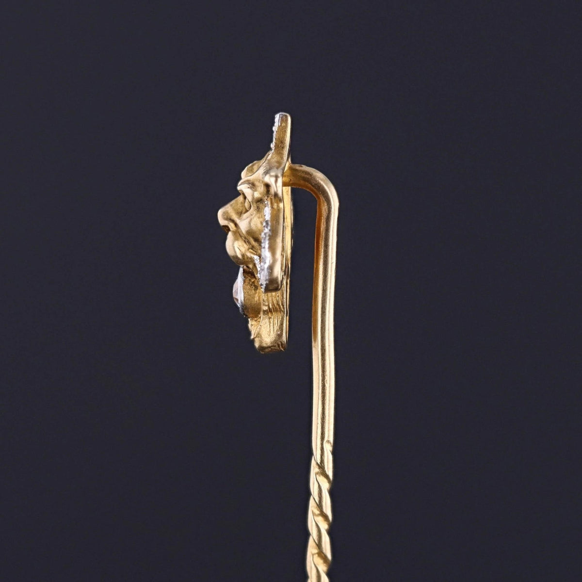 Antique Lion Stickpin of 14k Gold and Platinum - Trademark Antiques