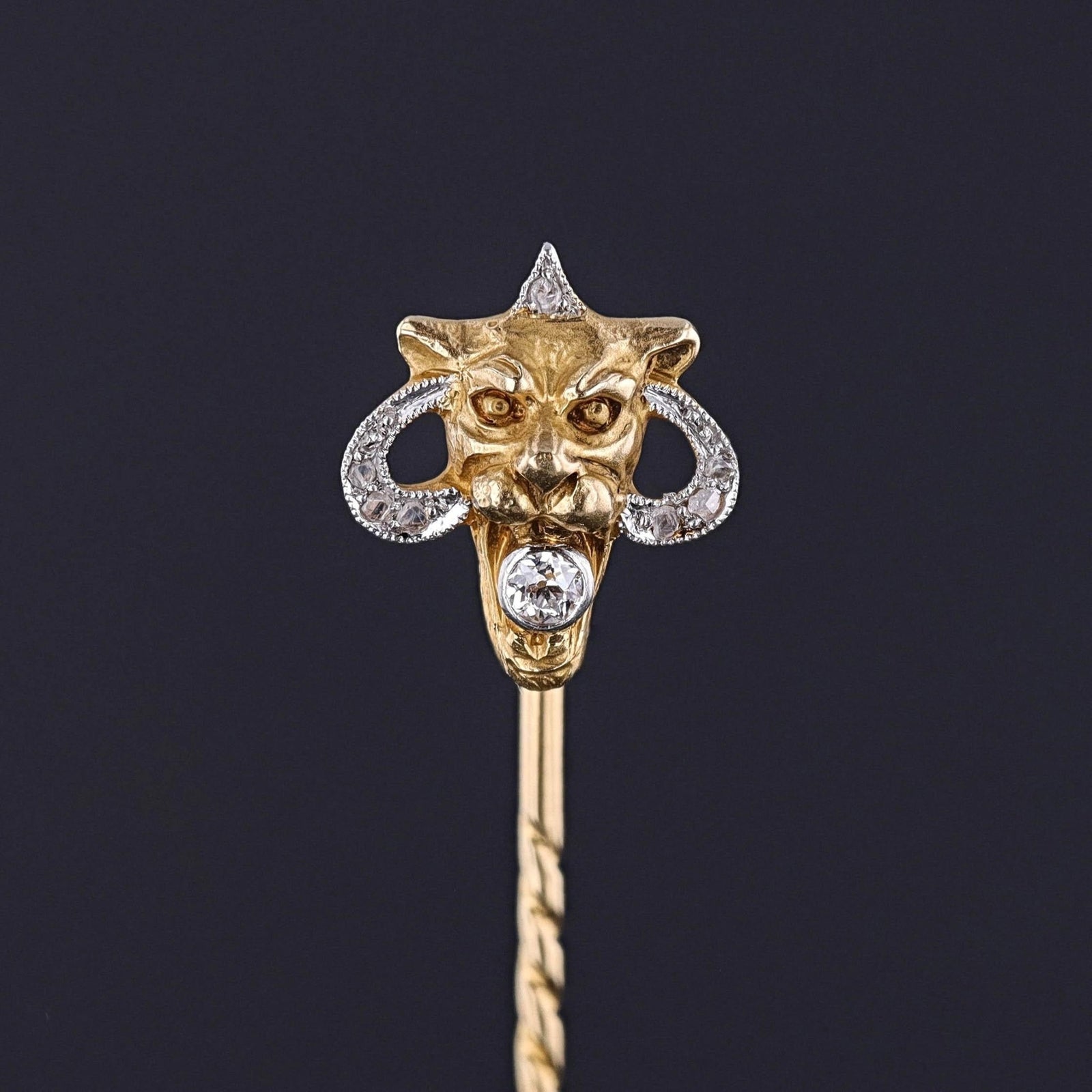 Antique Lion Stickpin of 14k Gold and Platinum - Trademark Antiques