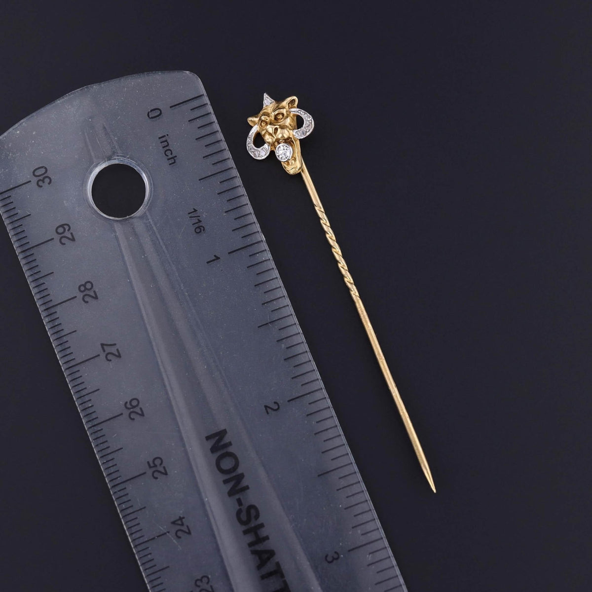 Antique Lion Stickpin of 14k Gold and Platinum - Trademark Antiques