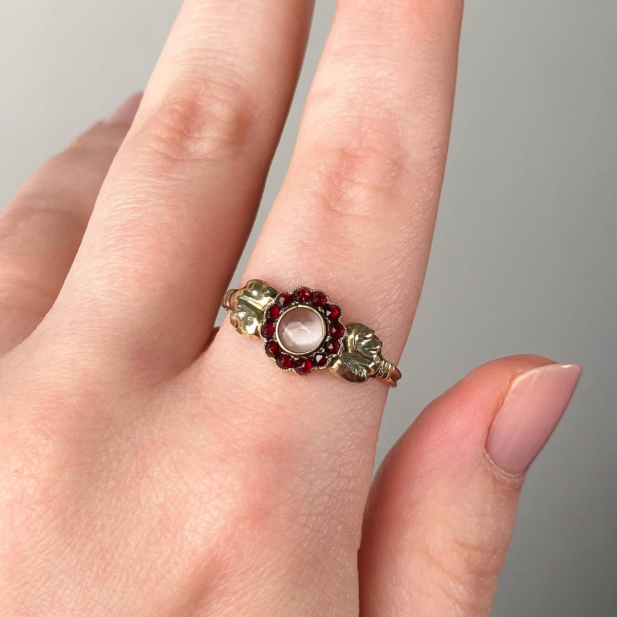 Antique Locket Ring of Garnet and 12k Gold - Trademark Antiques