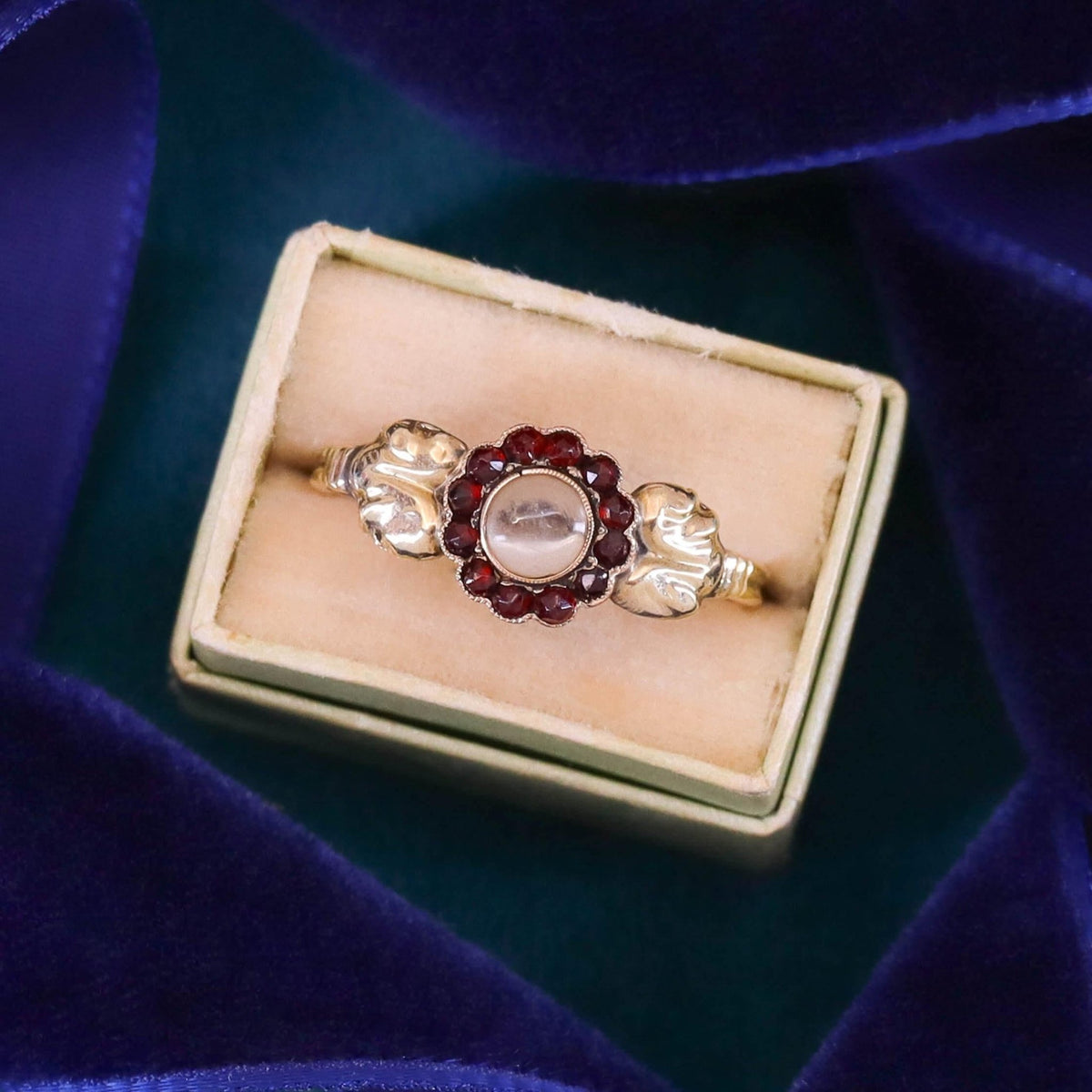 Antique Locket Ring of Garnet and 12k Gold - Trademark Antiques