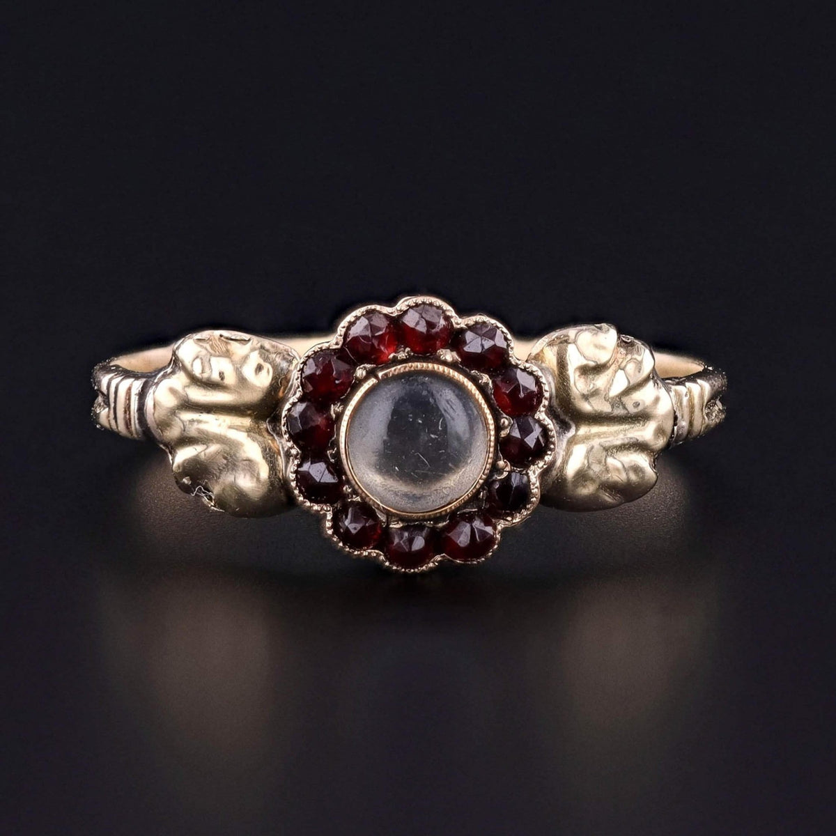 Antique Locket Ring of Garnet and 12k Gold - Trademark Antiques