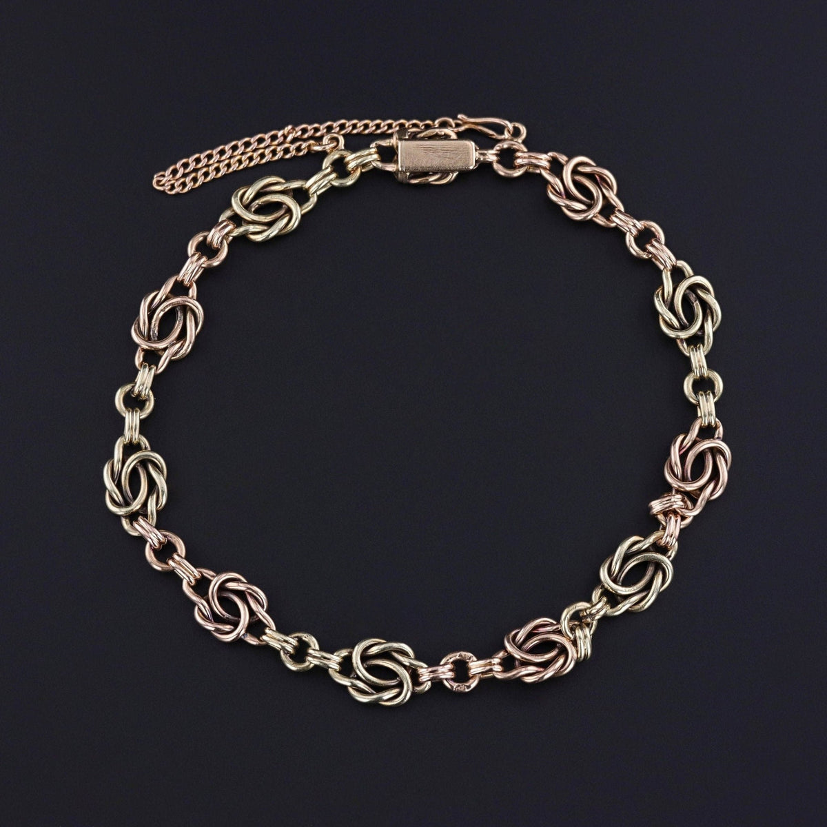 Antique Love Knot Bracelet of 14k Rose &amp; Green Gold - Trademark Antiques