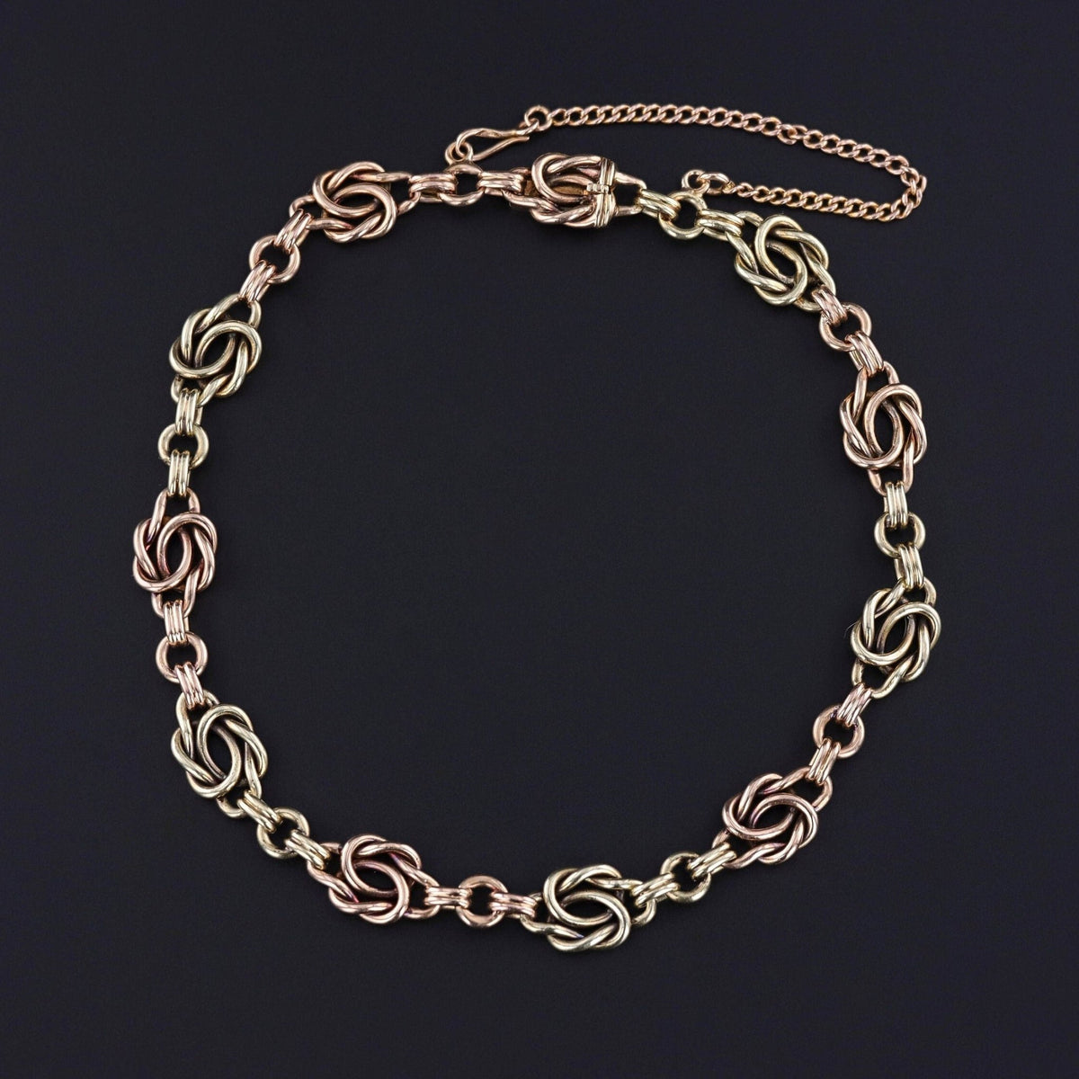 Antique Love Knot Bracelet of 14k Rose &amp; Green Gold - Trademark Antiques