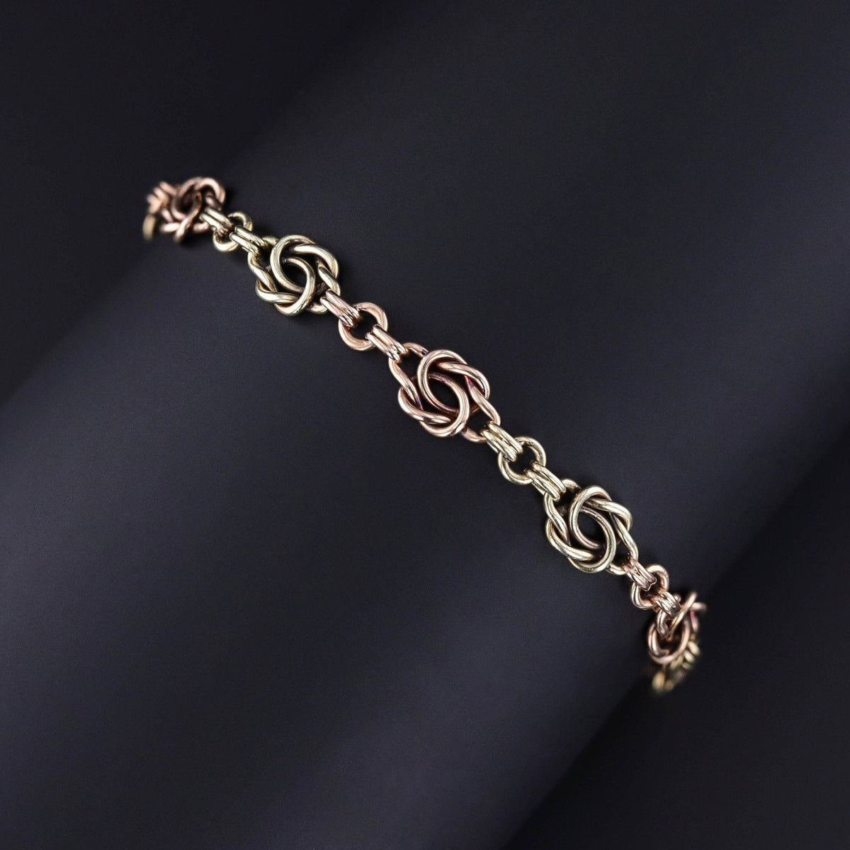 Antique Love Knot Bracelet of 14k Rose &amp; Green Gold - Trademark Antiques