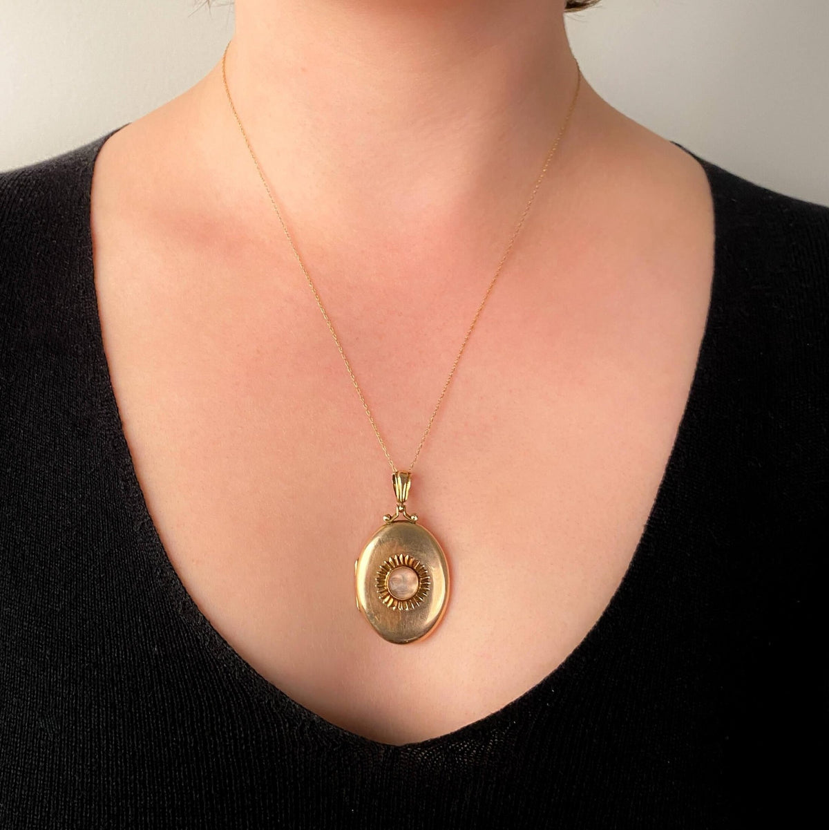 Antique Man in Moon Moonstone Locket of 9k and 10k Gold - Trademark Antiques