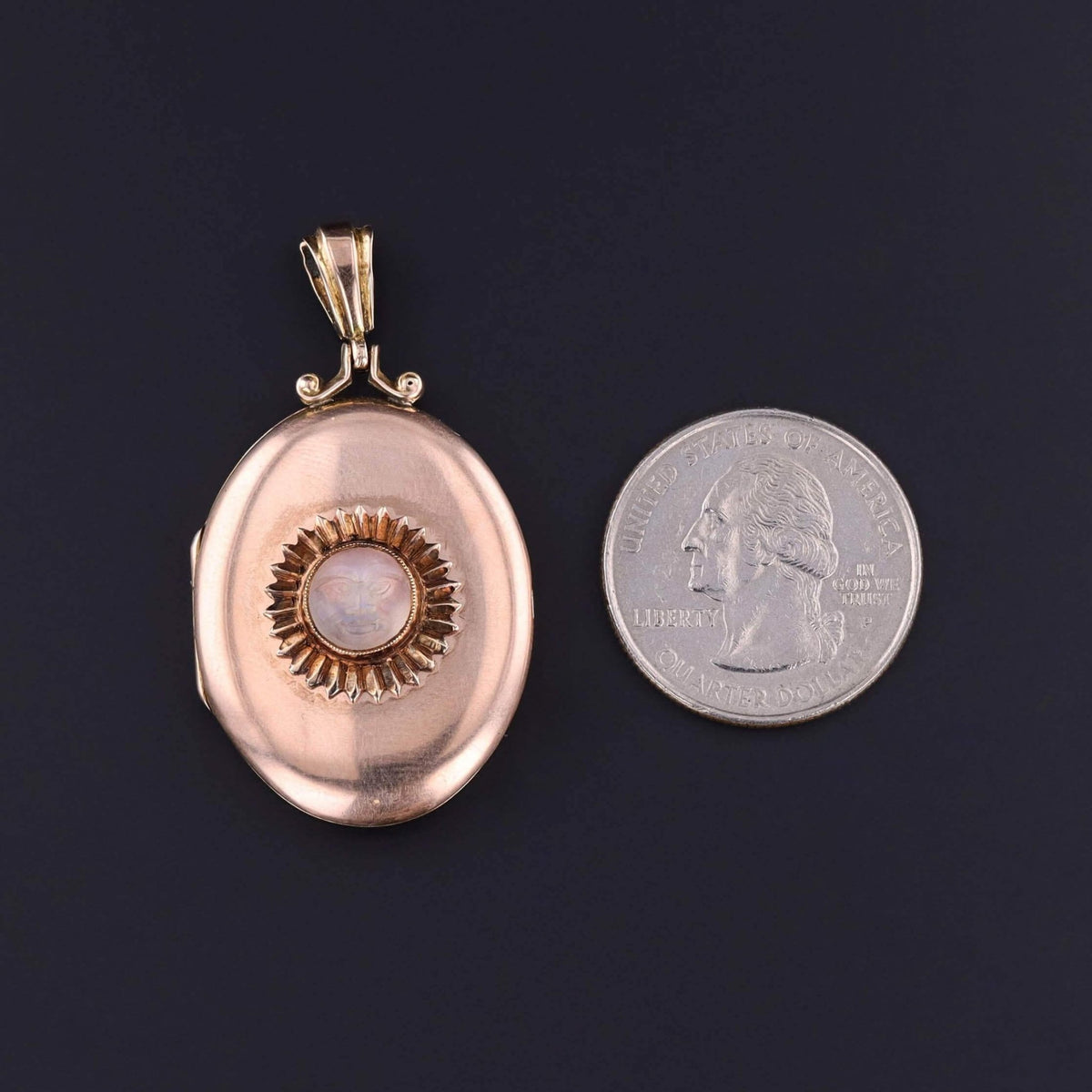 Antique Man in Moon Moonstone Locket of 9k and 10k Gold - Trademark Antiques