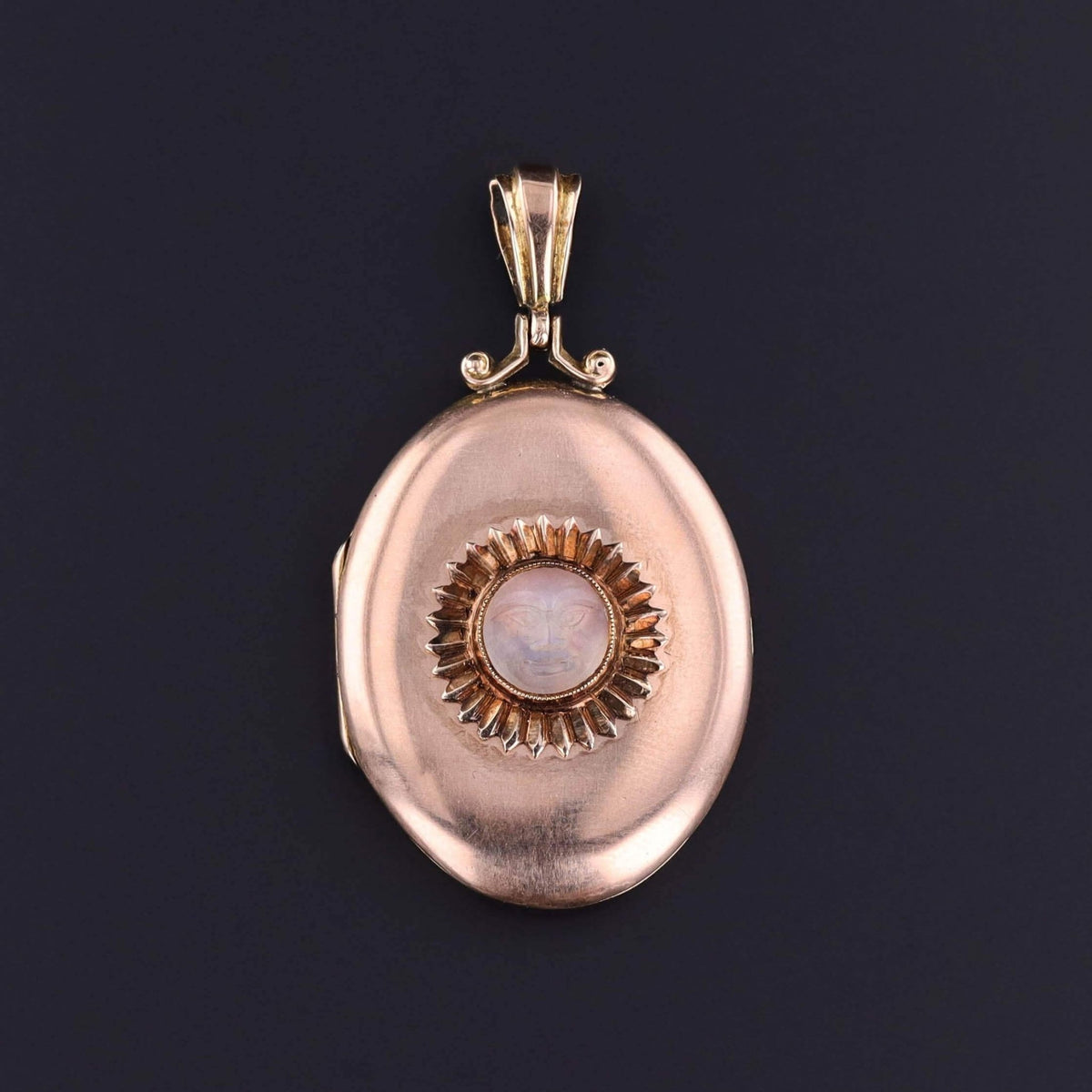 Antique Man in Moon Moonstone Locket of 9k and 10k Gold - Trademark Antiques