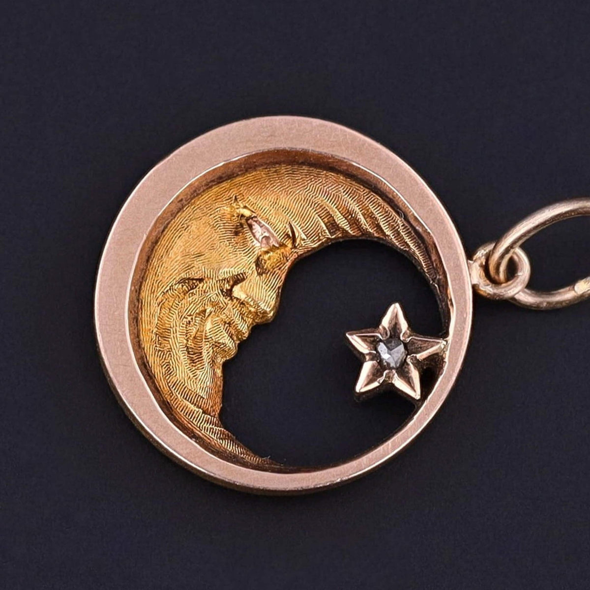 Antique Man - in - the - Moon Charm of 10k Gold - Trademark Antiques
