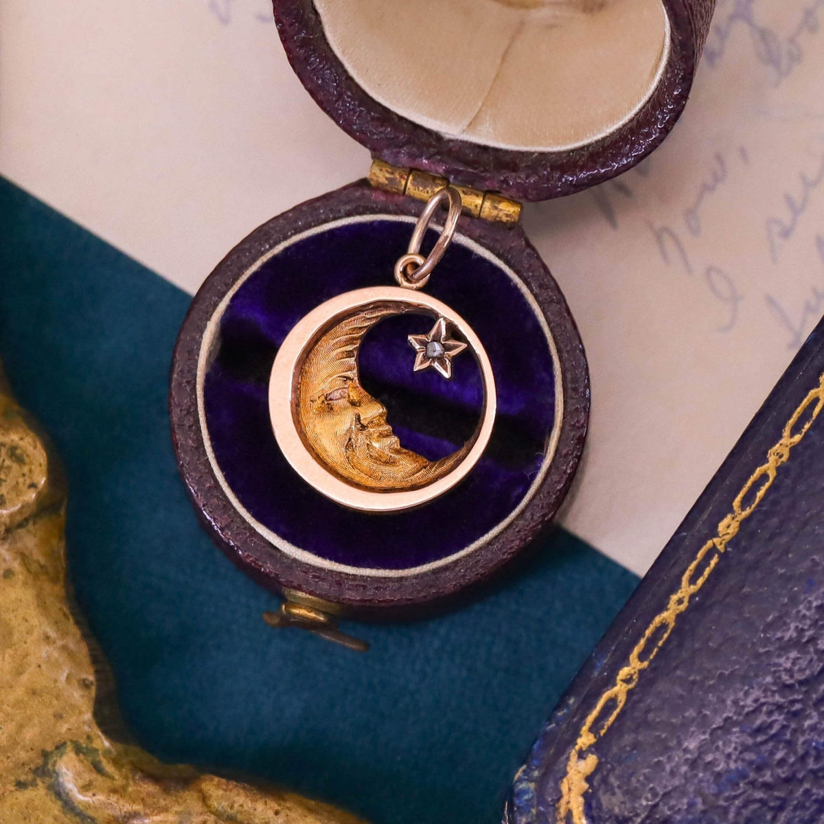 Antique Man - in - the - Moon Charm of 10k Gold - Trademark Antiques