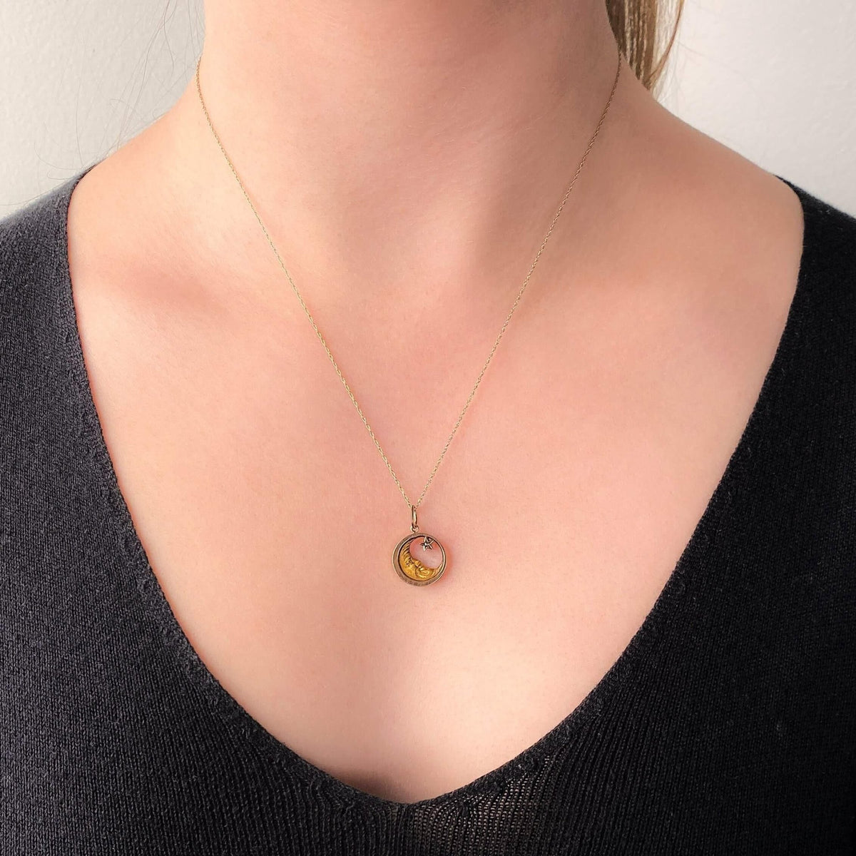 Antique Man - in - the - Moon Charm of 10k Gold - Trademark Antiques