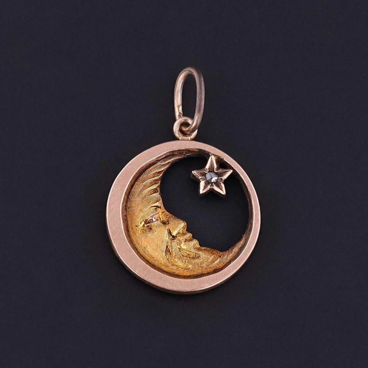 Antique Man - in - the - Moon Charm of 10k Gold - Trademark Antiques