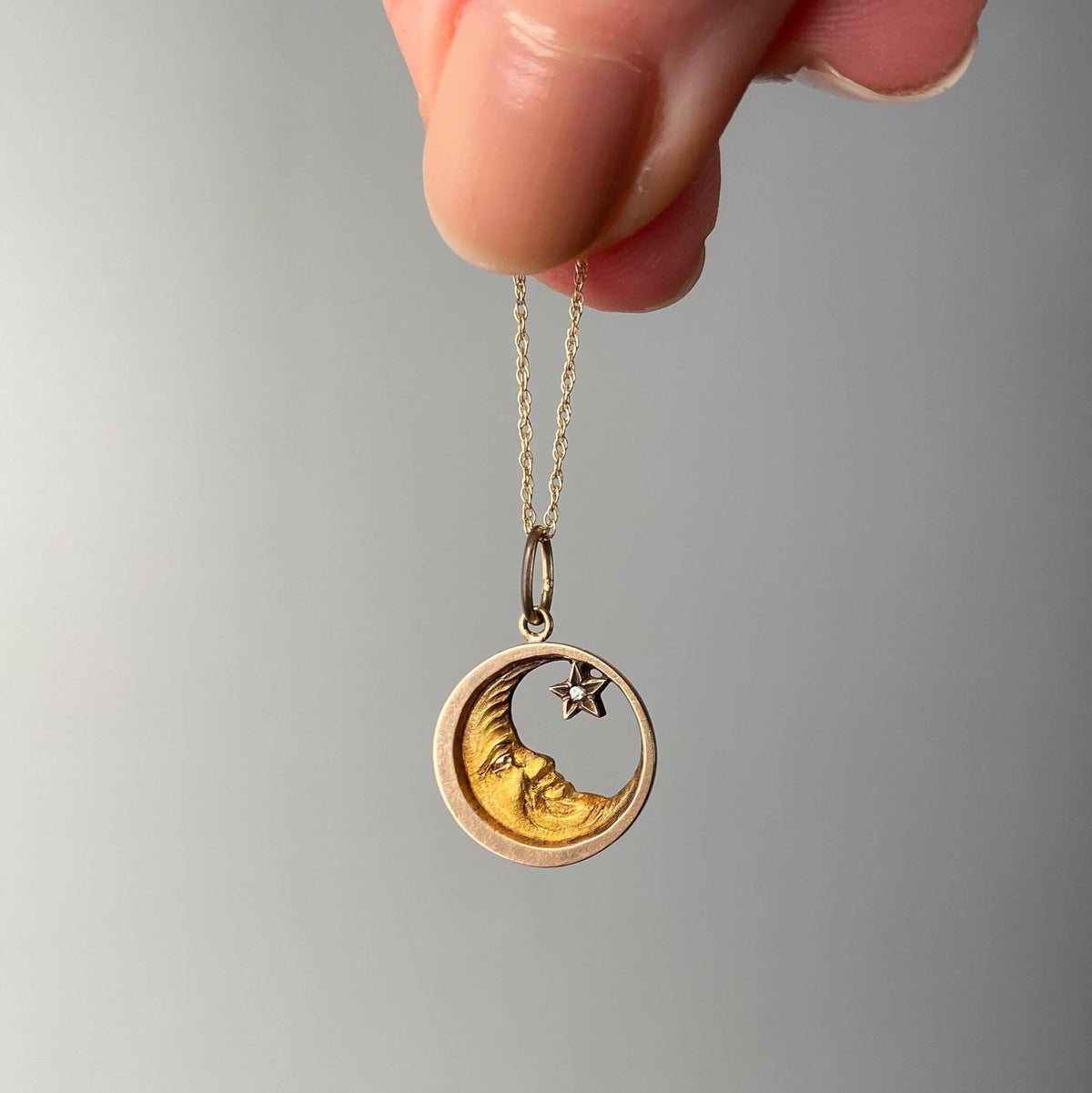 Antique Man - in - the - Moon Charm of 10k Gold - Trademark Antiques