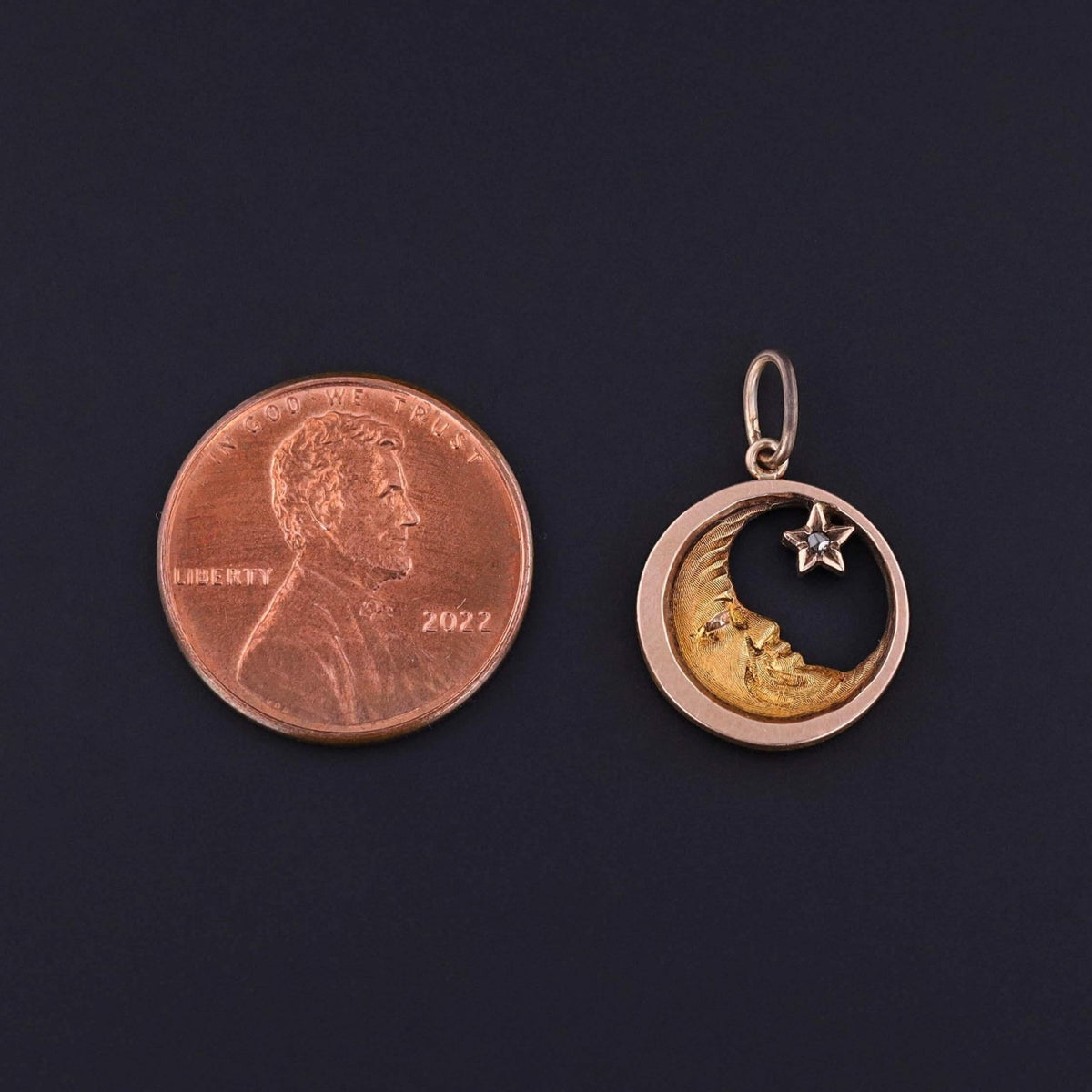 Antique Man - in - the - Moon Charm of 10k Gold - Trademark Antiques