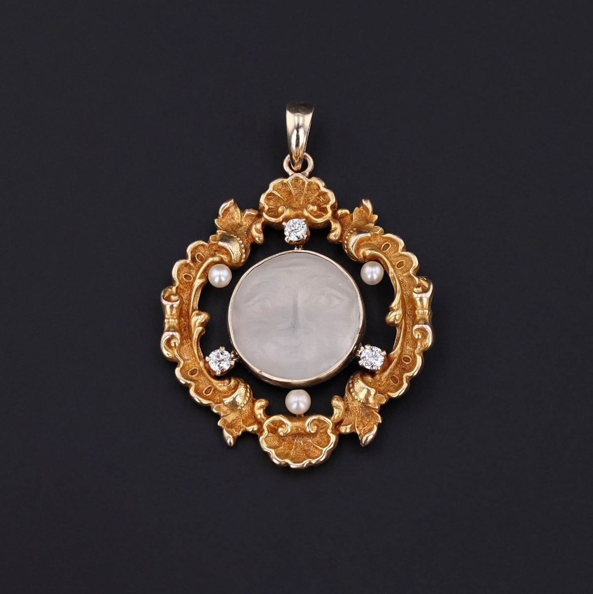 Antique Man in the Moon Conversion Pendant of 14k Gold - Trademark Antiques