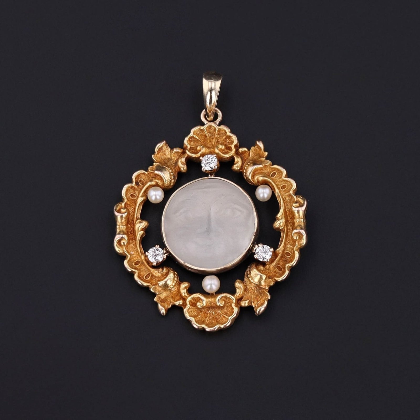 Antique Man in the Moon Conversion Pendant of 14k Gold - Trademark Antiques