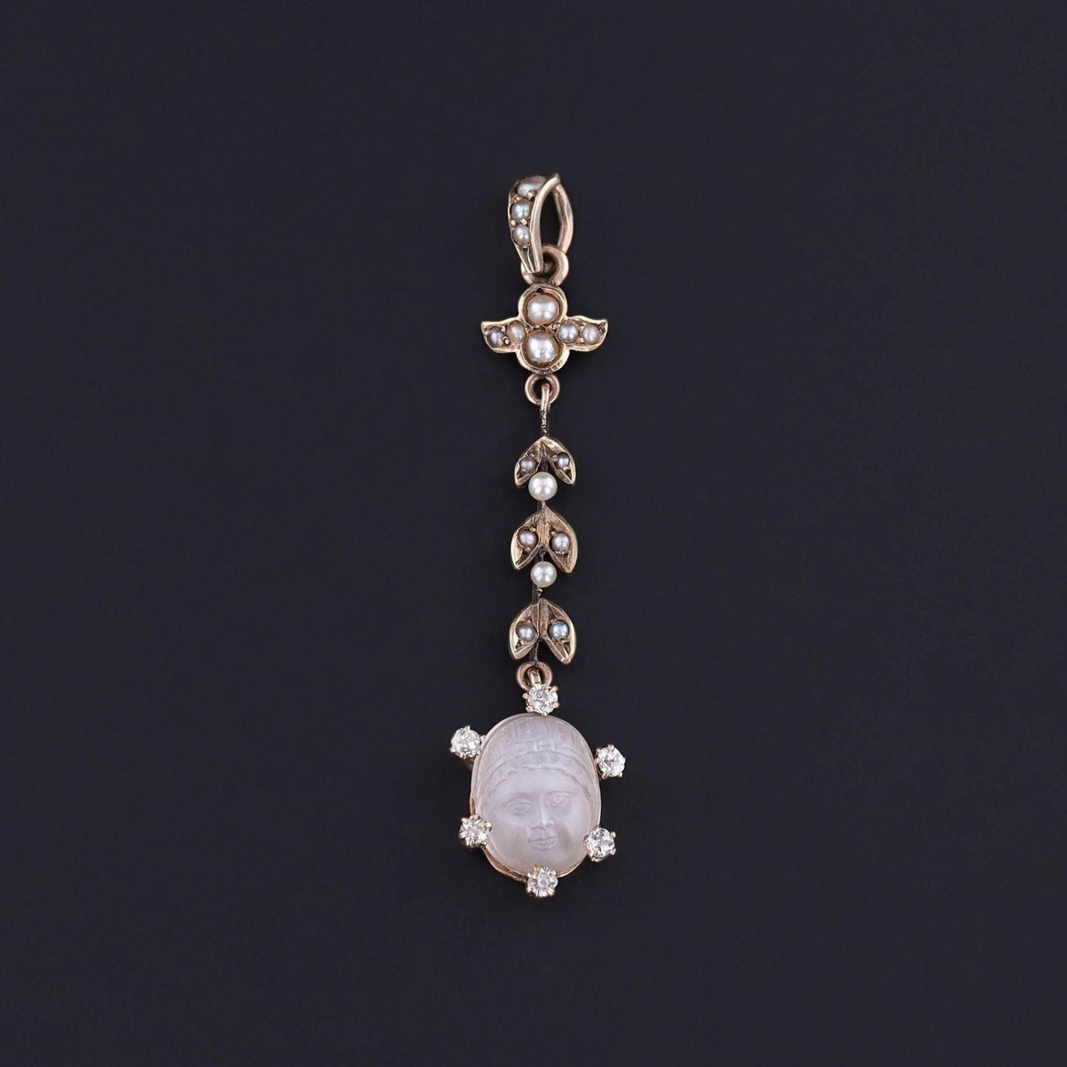 Antique Man in the Moon Moonstone &amp; Diamond Pendant - Trademark Antiques