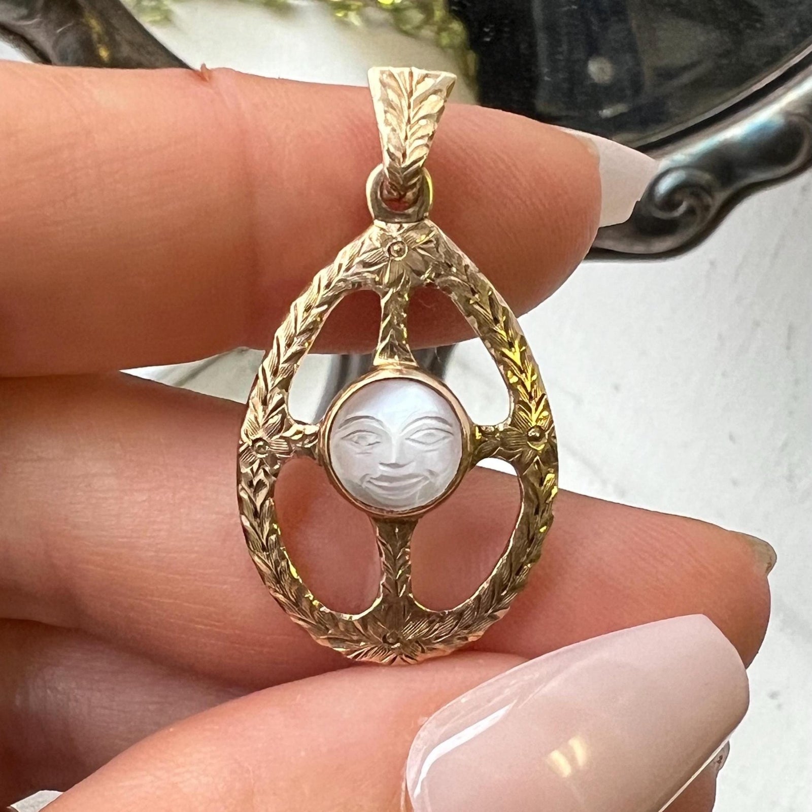 Antique Man in the Moon Pendant of 10k Gold - Trademark Antiques