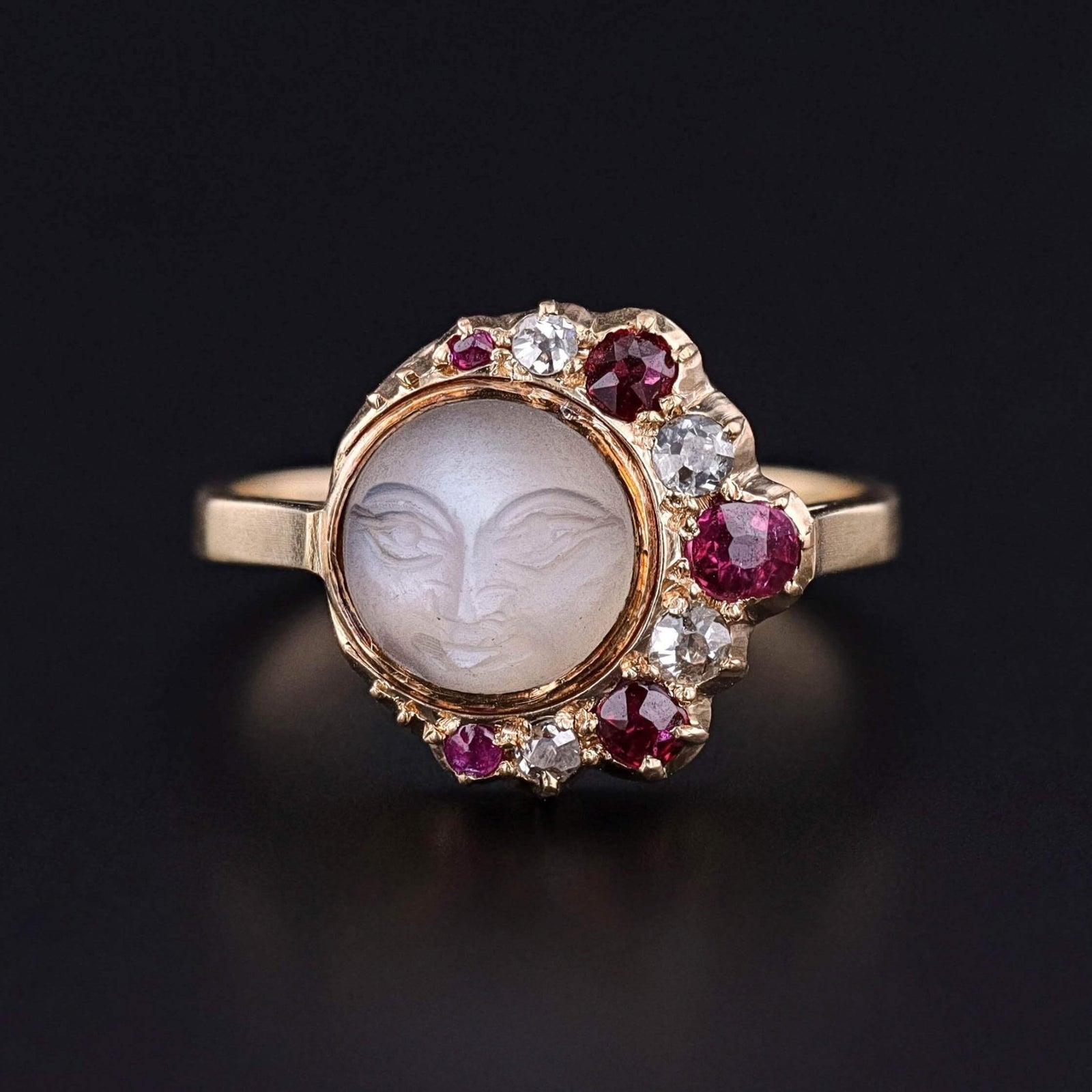 Antique Man - in - the - Moon Ring of 14k Gold - Trademark Antiques