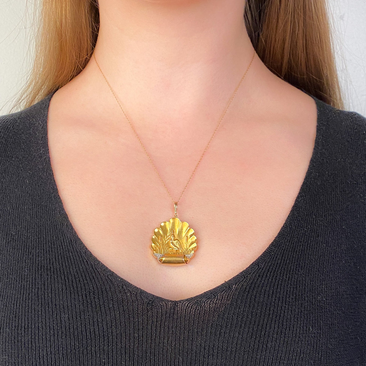 Antique Marsh Bird Pendant of 14k Gold - Trademark Antiques