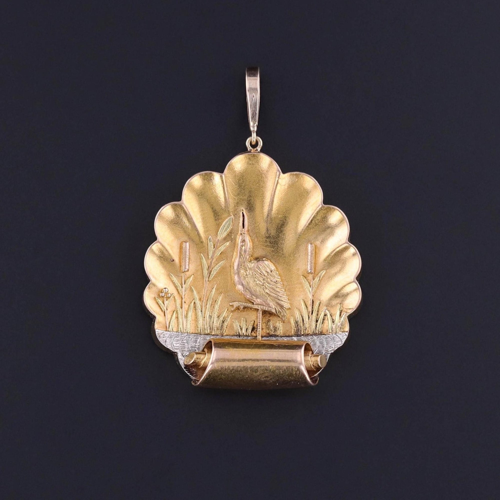 Antique Marsh Bird Pendant of 14k Gold - Trademark Antiques