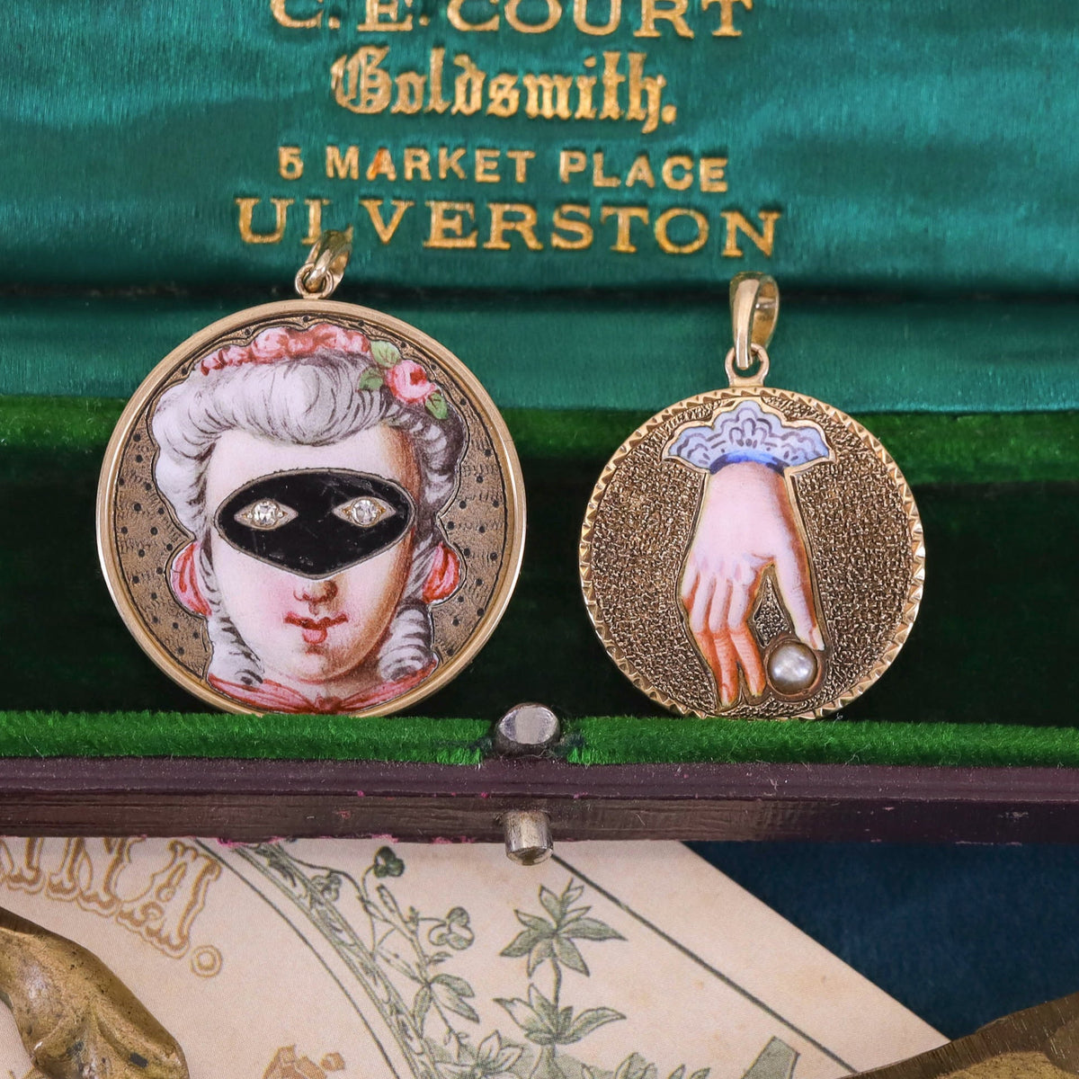 Antique Masquerade Pendant of 14k Gold - Trademark Antiques