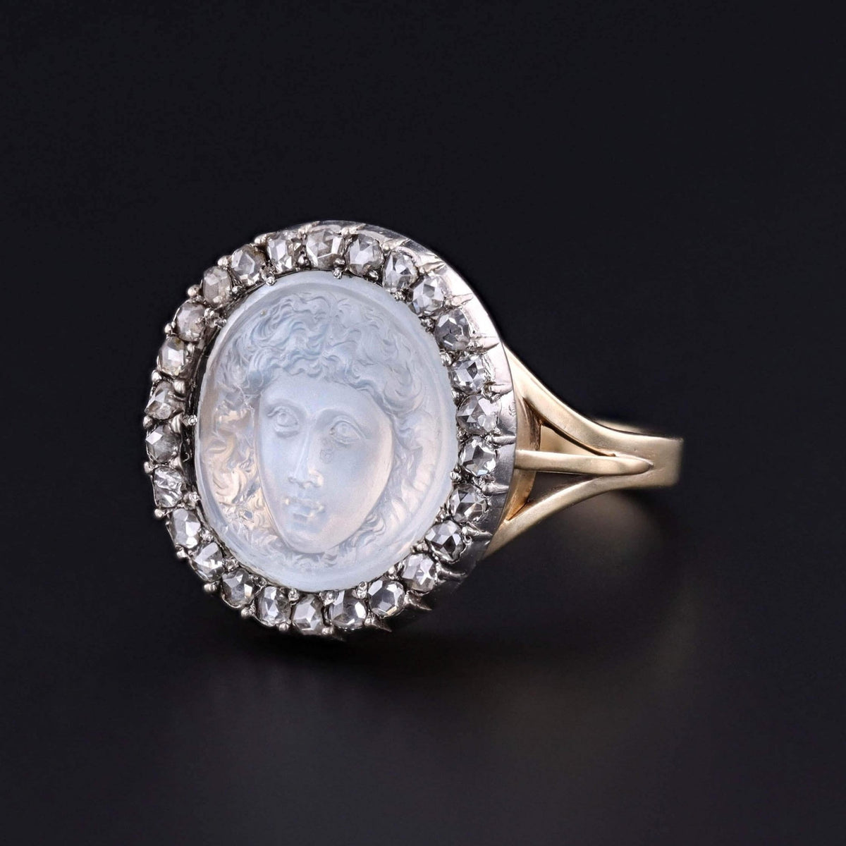 Antique Medusa Moonstone Cameo Ring of 14k Gold - Trademark Antiques