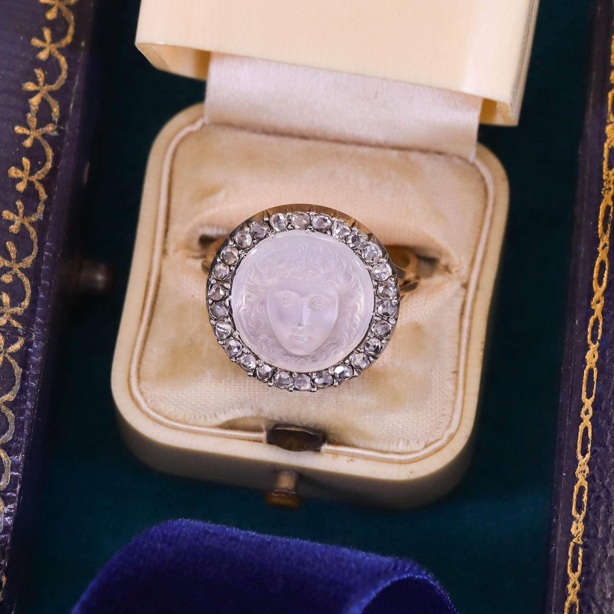 Antique Medusa Moonstone Cameo Ring of 14k Gold - Trademark Antiques