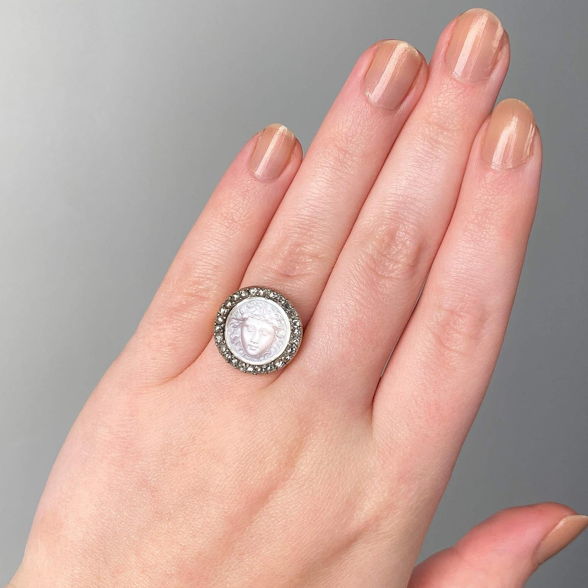 Antique Medusa Moonstone Cameo Ring of 14k Gold - Trademark Antiques