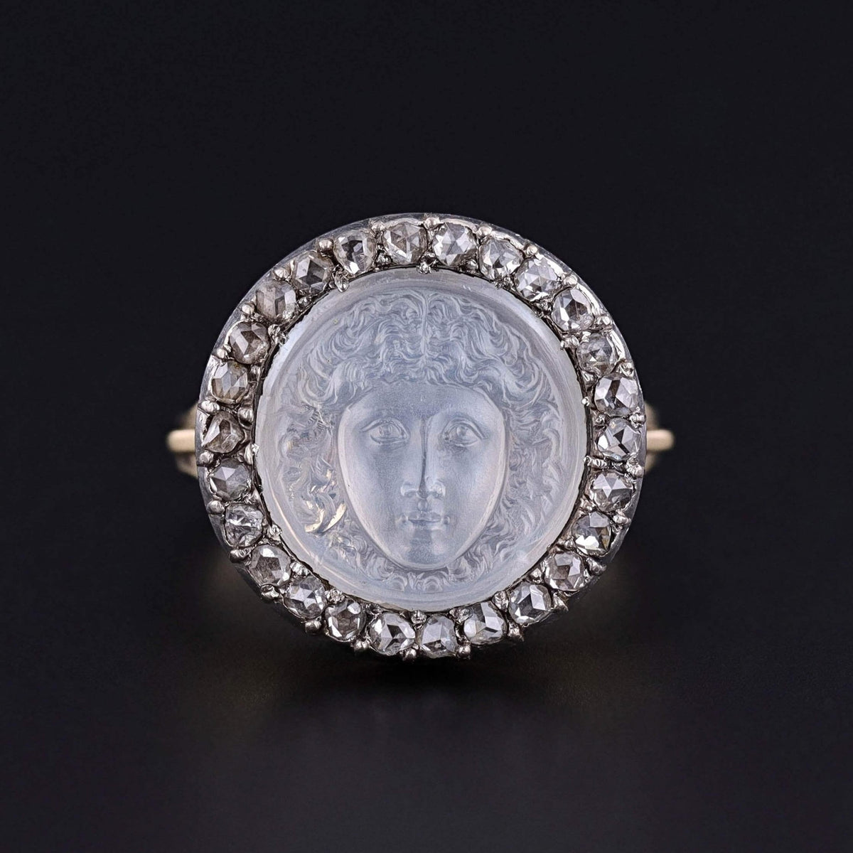 Antique Medusa Moonstone Cameo Ring of 14k Gold - Trademark Antiques