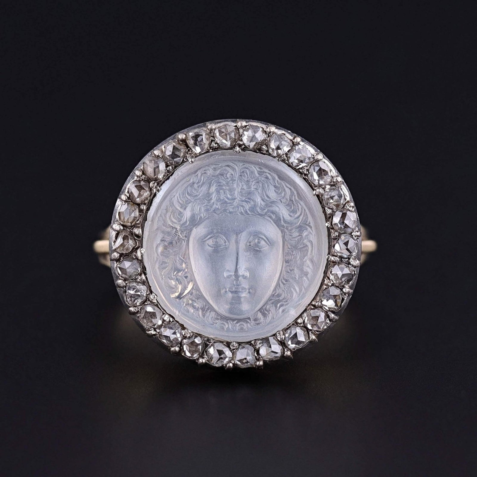Antique Medusa Moonstone Cameo Ring of 14k Gold - Trademark Antiques