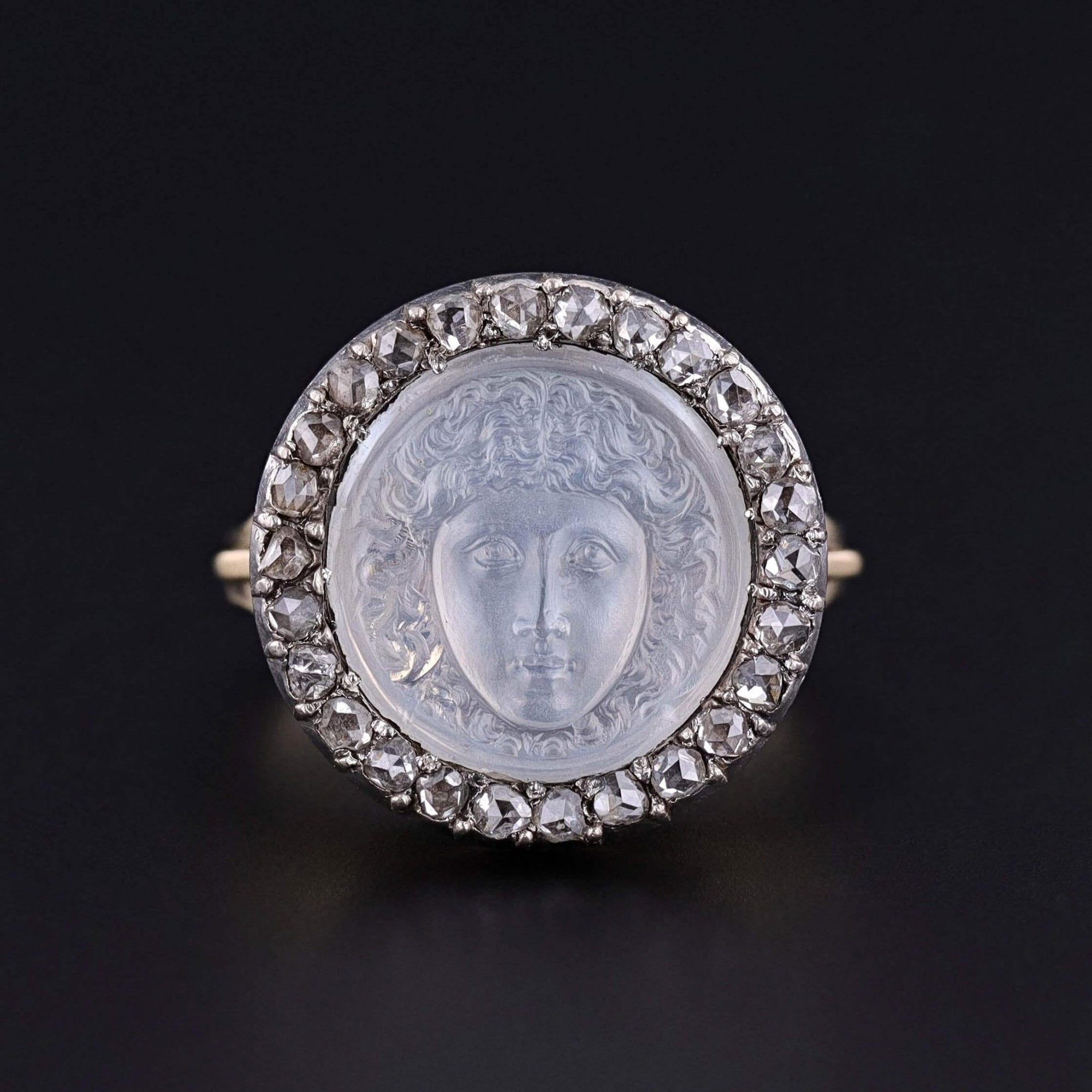 Antique Medusa Moonstone Cameo Ring of 14k Gold - Trademark Antiques