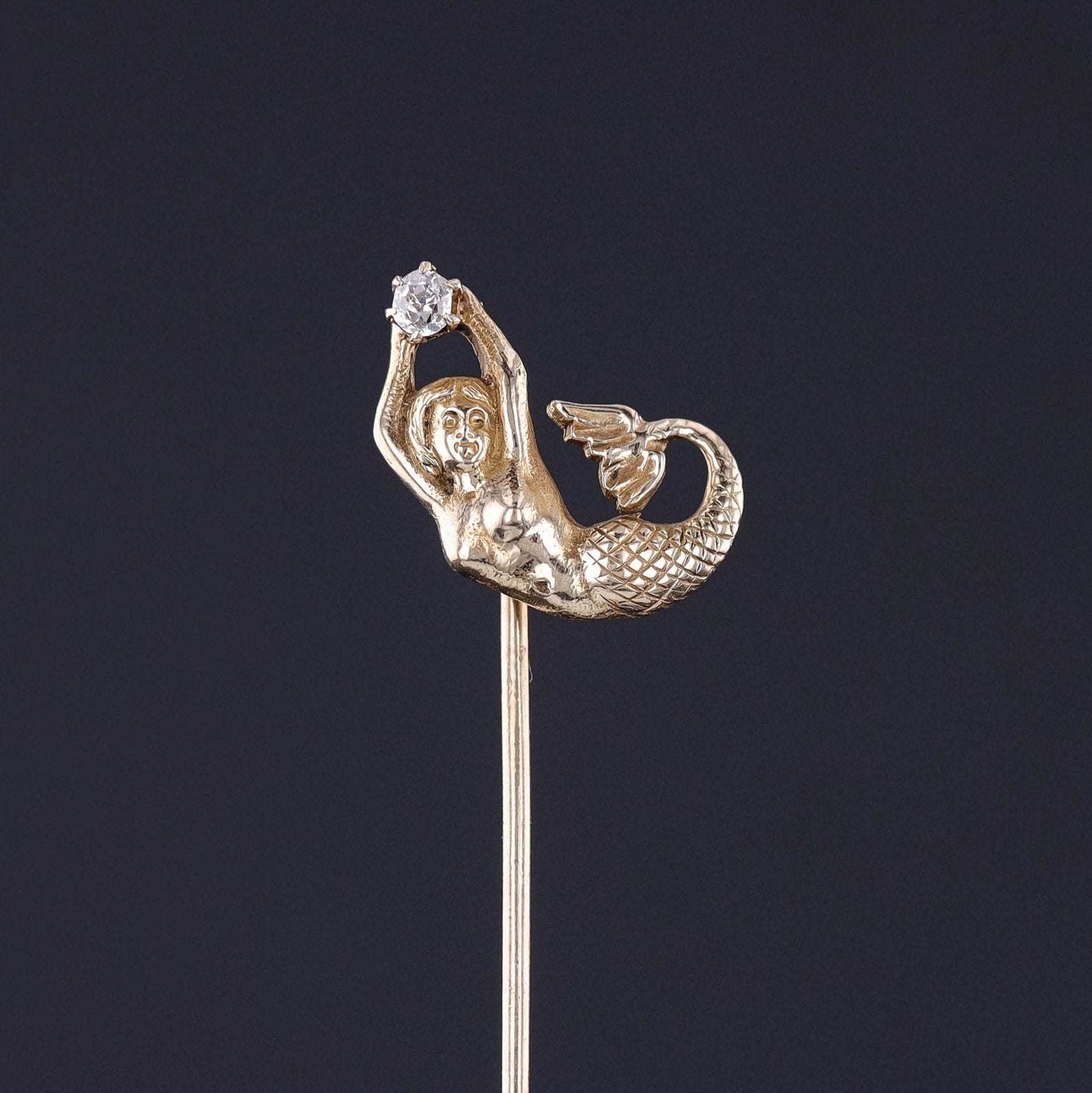 Antique Mermaid Stickpin or Charm of 15k Gold - Trademark Antiques