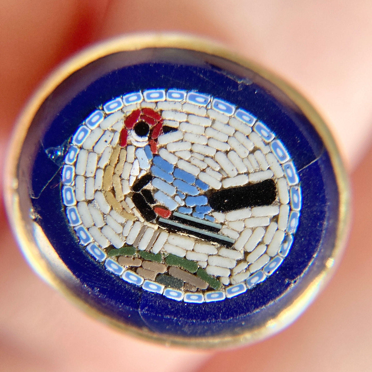 Antique Micromosaic Bird Conversion Ring of 14k Gold - Trademark Antiques