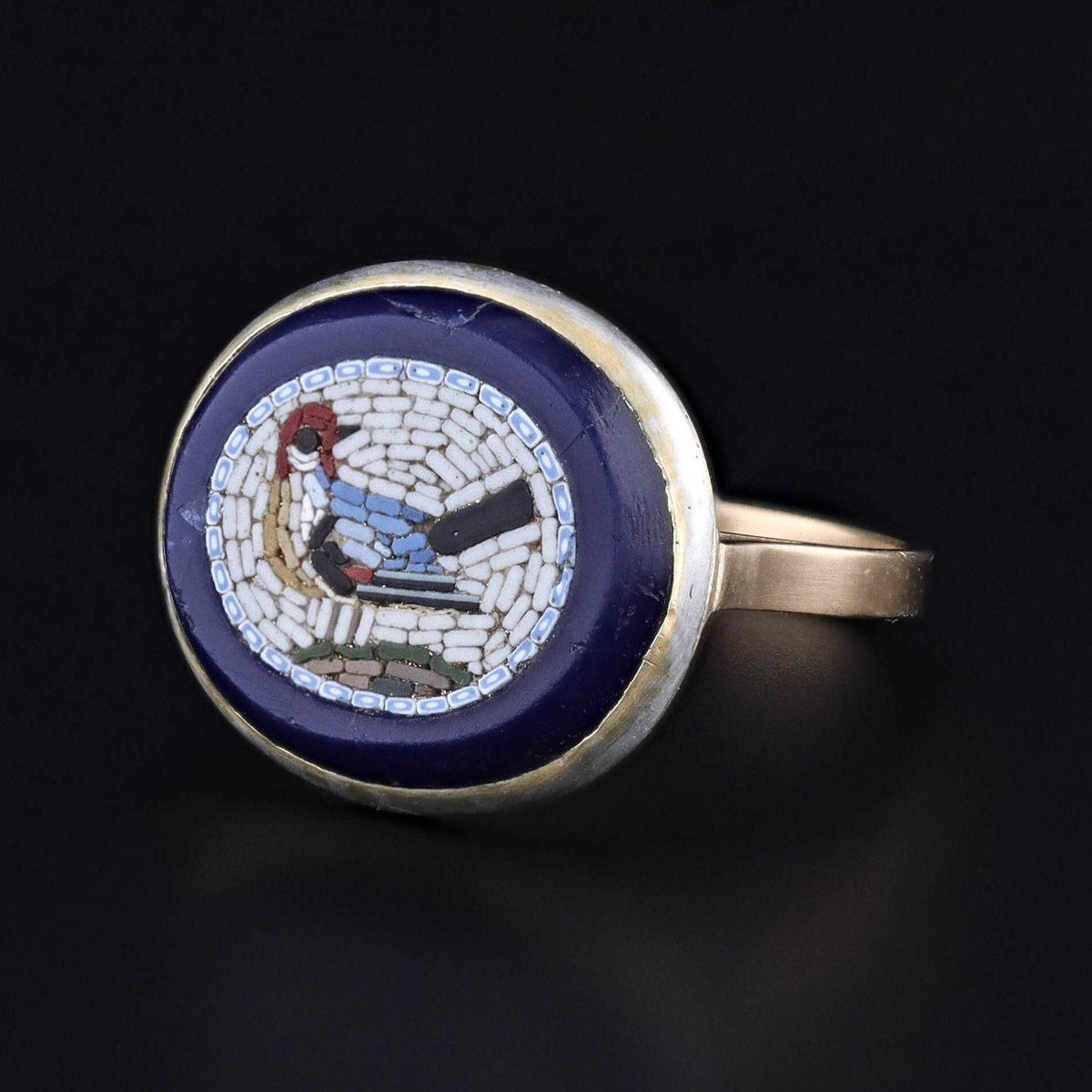 Antique Micromosaic Bird Conversion Ring of 14k Gold - Trademark Antiques