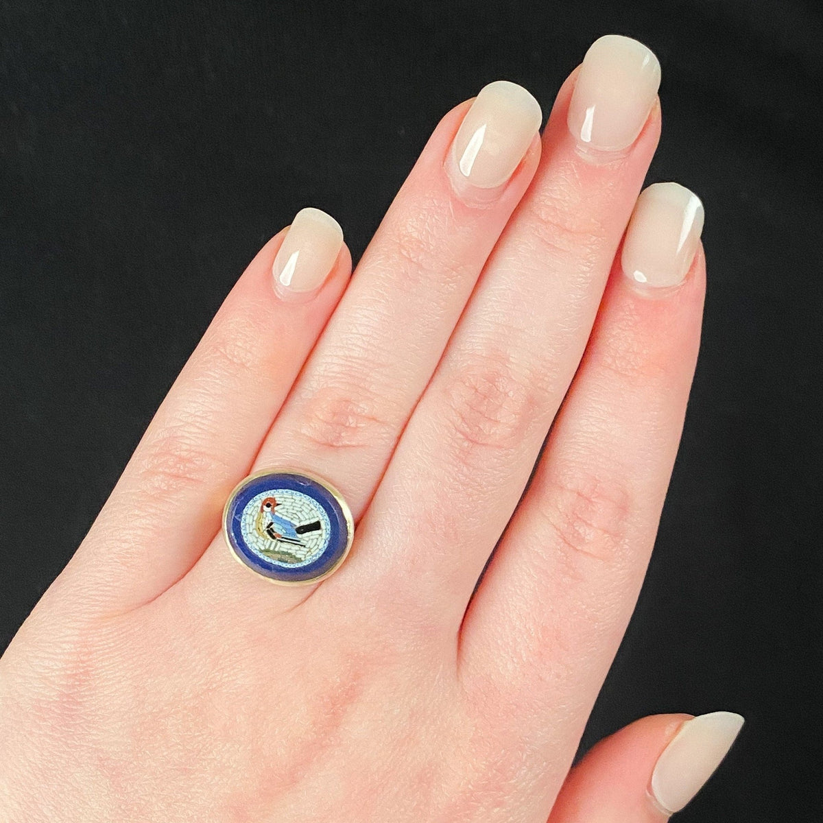 Antique Micromosaic Bird Conversion Ring of 14k Gold - Trademark Antiques