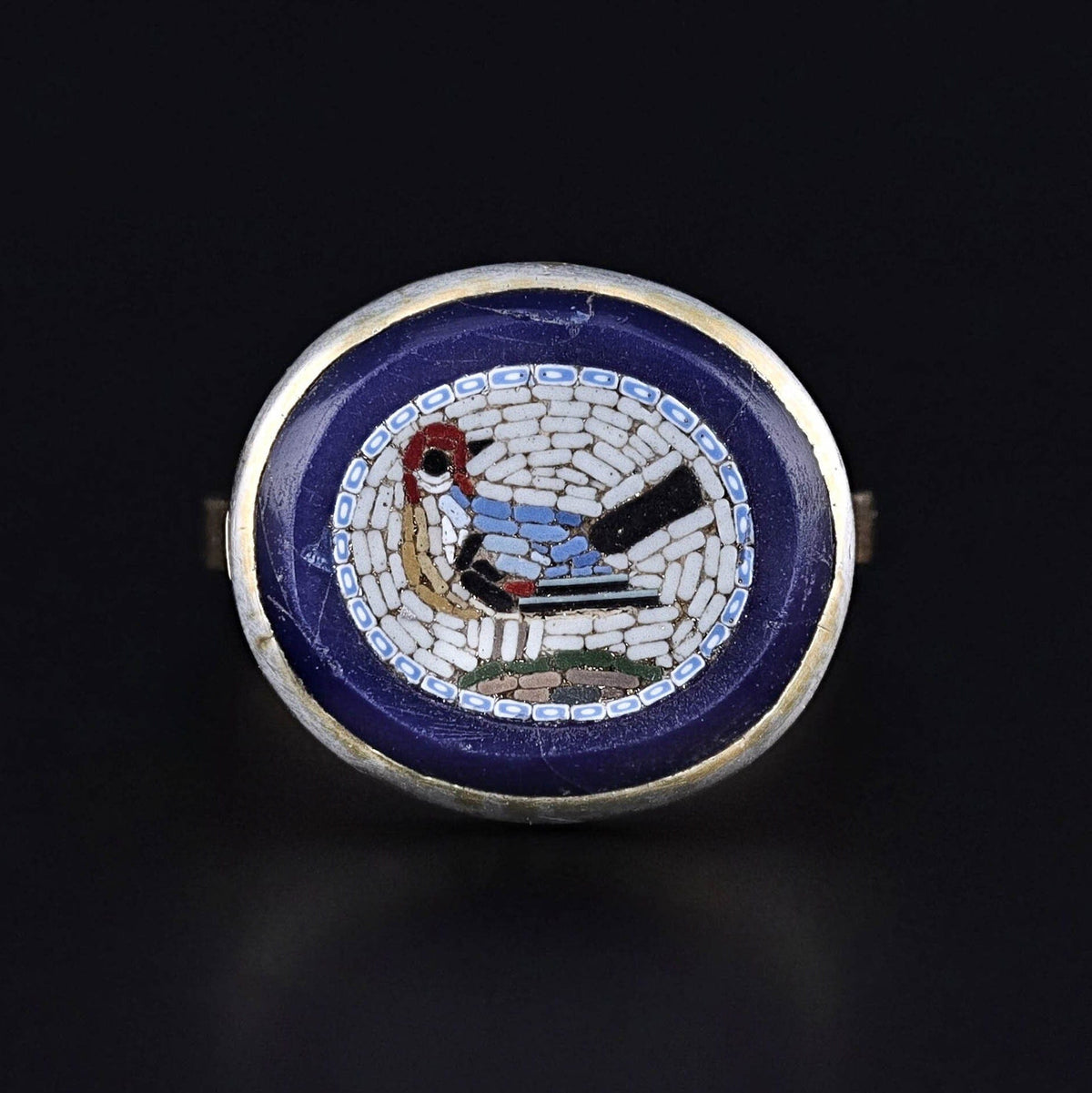 Antique Micromosaic Bird Conversion Ring of 14k Gold - Trademark Antiques