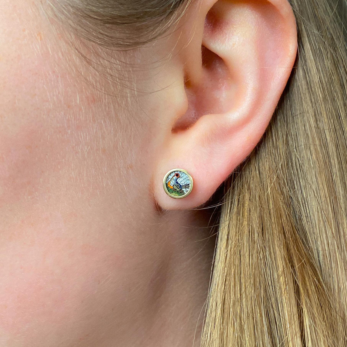 Antique Micromosaic Bird Earrings of 14k Gold - Trademark Antiques